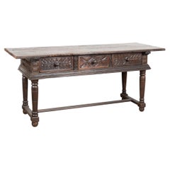 Late 18th Century Spanish Oak Three Drawer Console Table