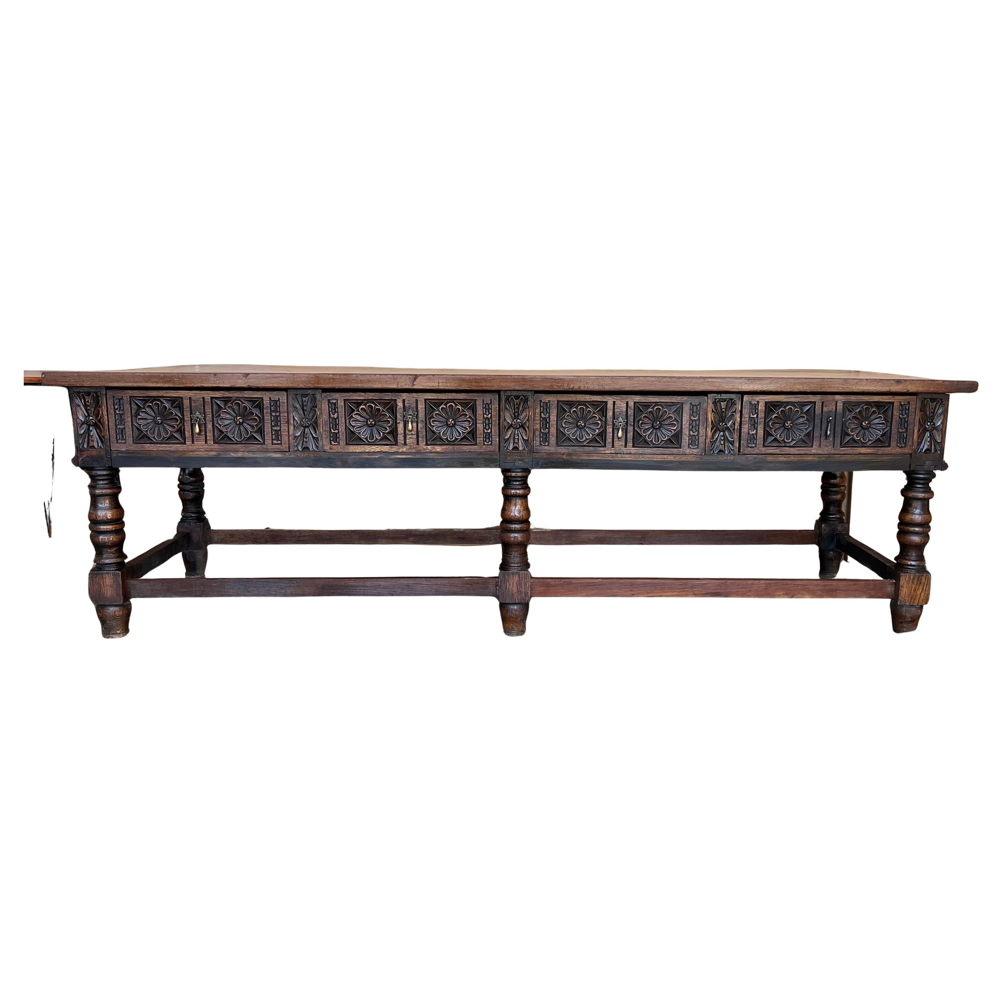 Late 18th Century Spanish Refectory Table or Farm Table with Four Drawers