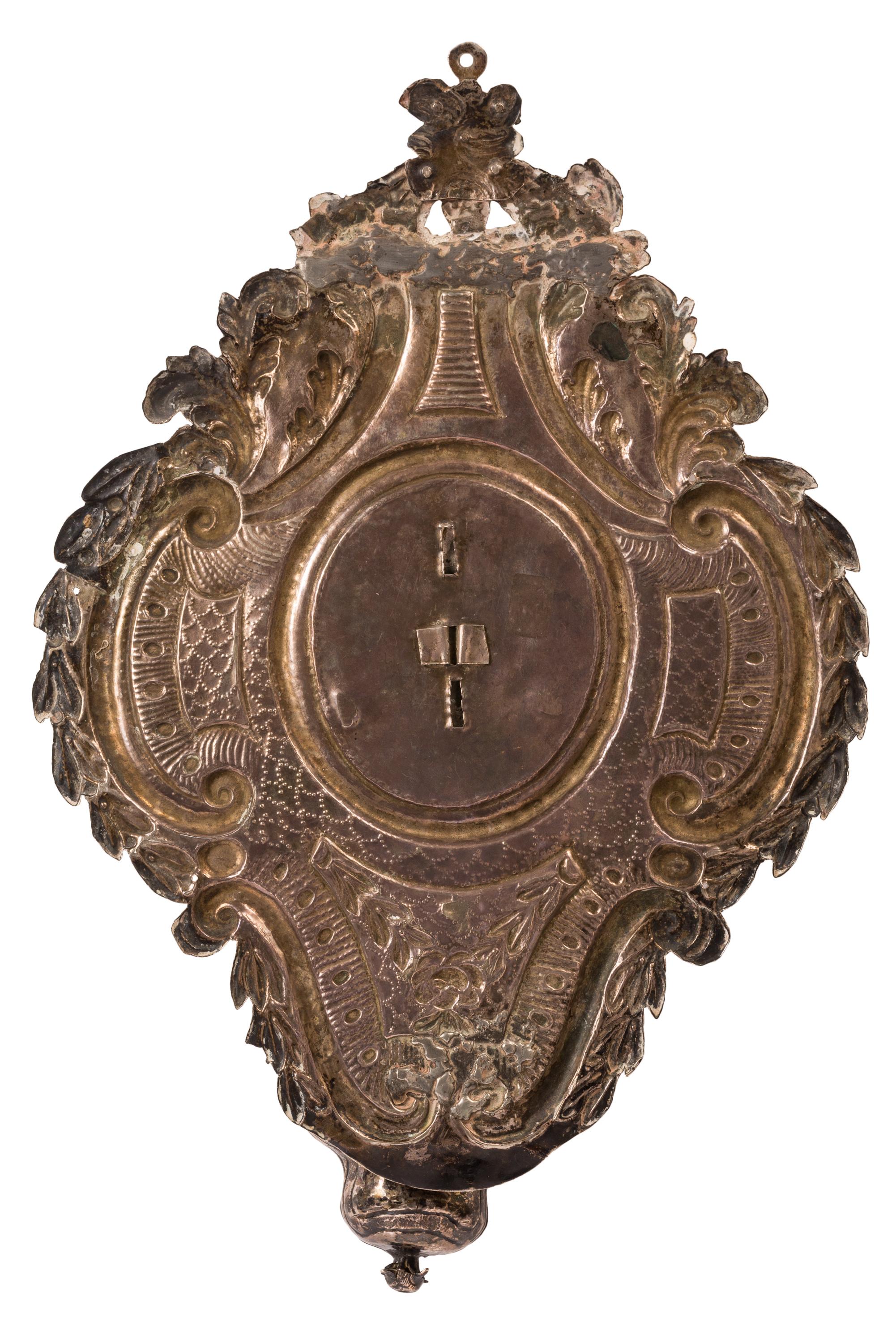 18th Century Spanish Silver Holy Water Font, Baroque Style with Gilt Virgin Mary For Sale 3