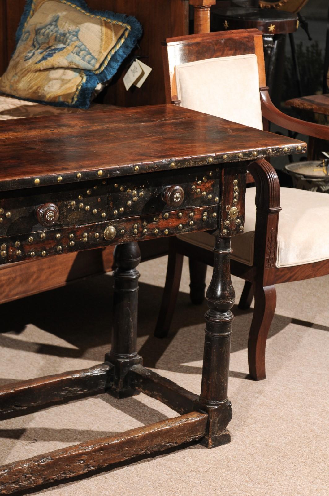 Italian Late 18th Century Spanish Walnut Console Table with Brass Studs