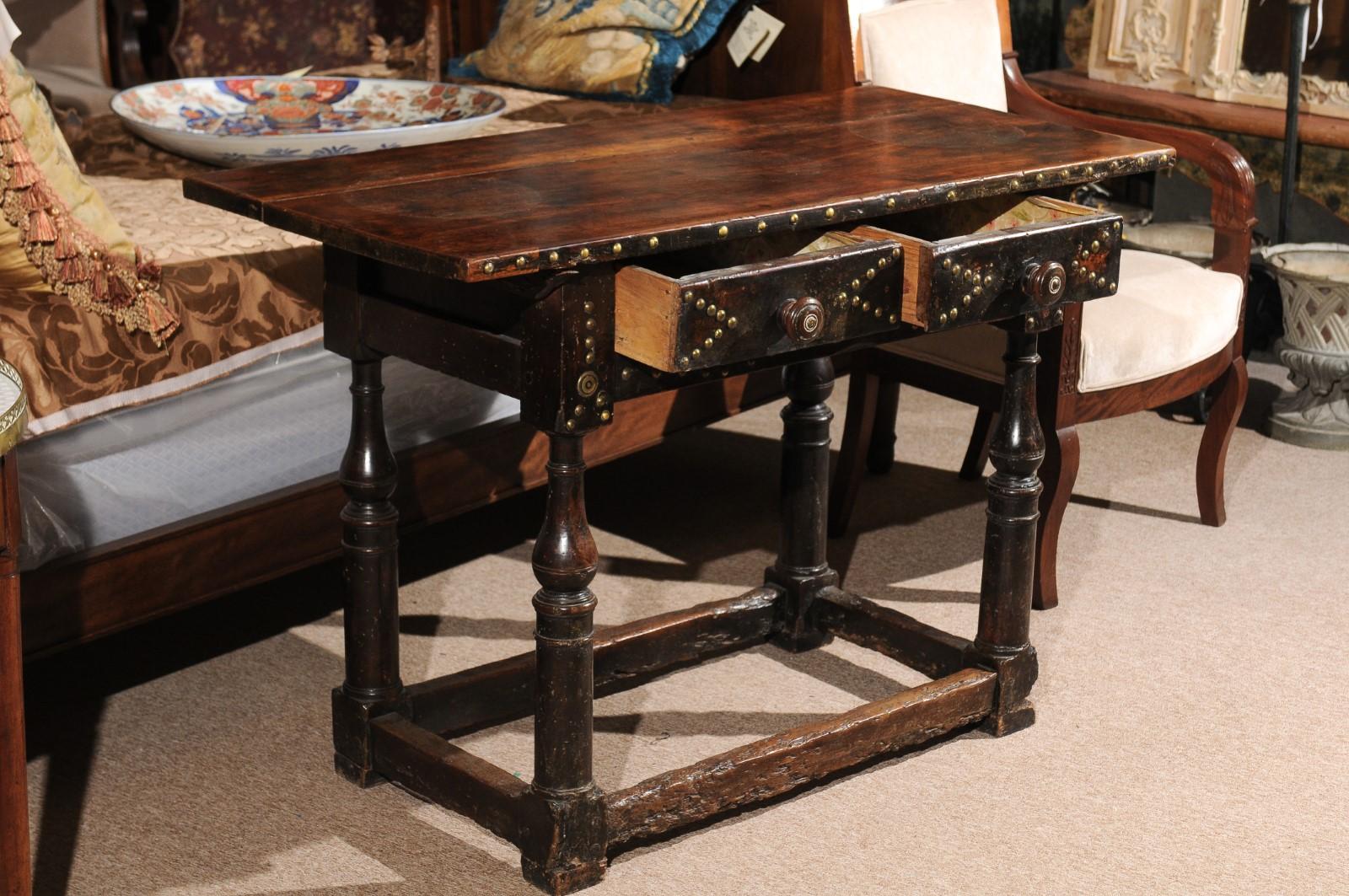 Late 18th Century Spanish Walnut Console Table with Brass Studs In Good Condition In Atlanta, GA