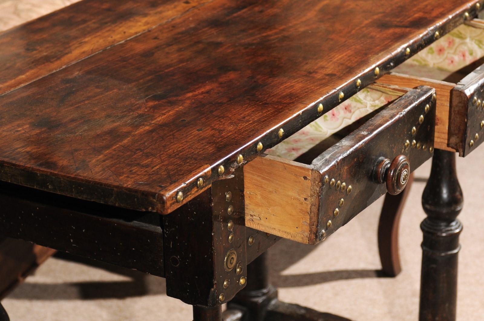 Late 18th Century Spanish Walnut Console Table with Brass Studs 1