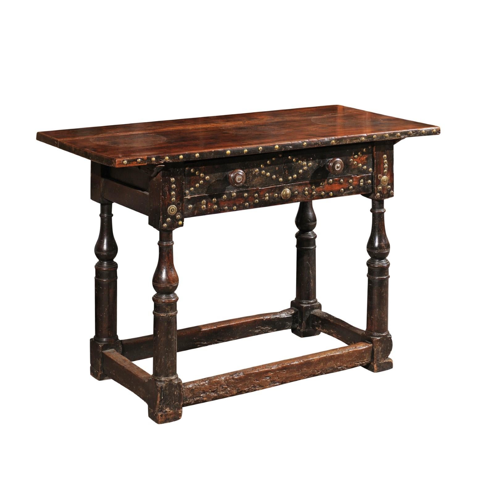 Late 18th Century Spanish Walnut Console Table with Brass Studs
