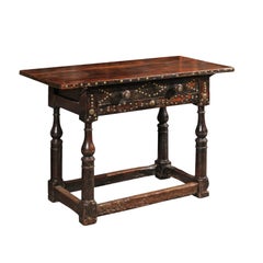 Antique Late 18th Century Spanish Walnut Console Table with Brass Studs