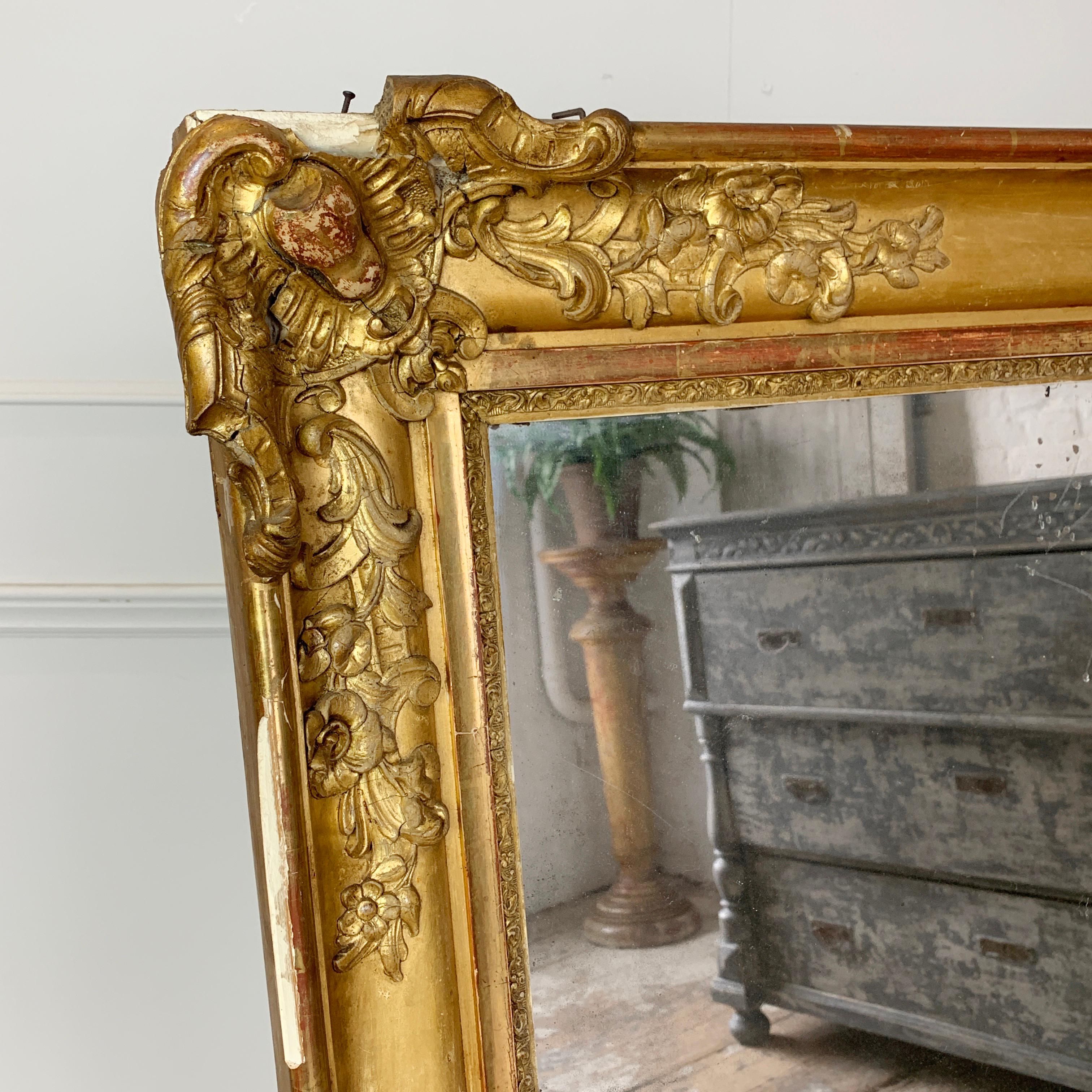 Late 18th C Gold Split Plate Antique French Mirror In Good Condition For Sale In Hastings, GB