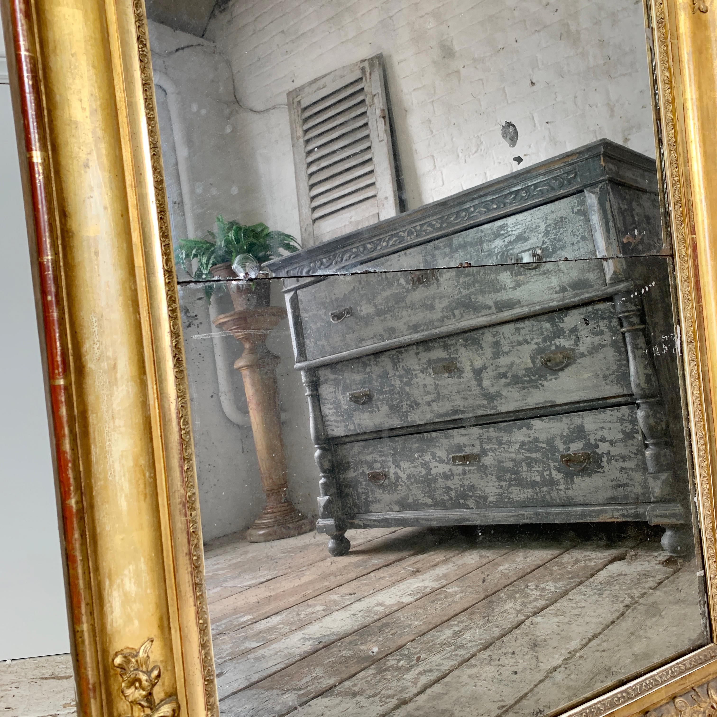 18th Century and Earlier Late 18th C Gold Split Plate Antique French Mirror For Sale