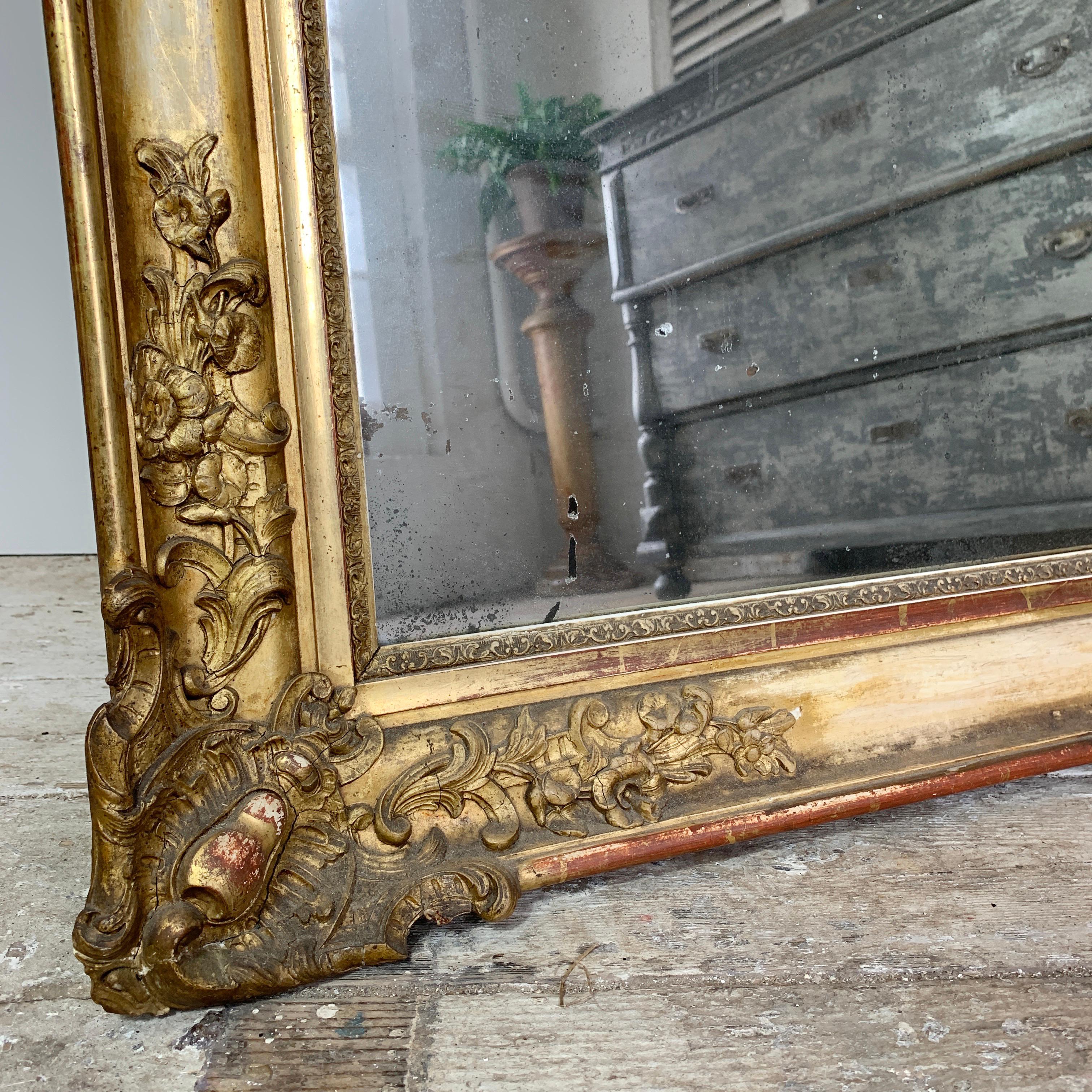 Wood Late 18th C Gold Split Plate Antique French Mirror For Sale