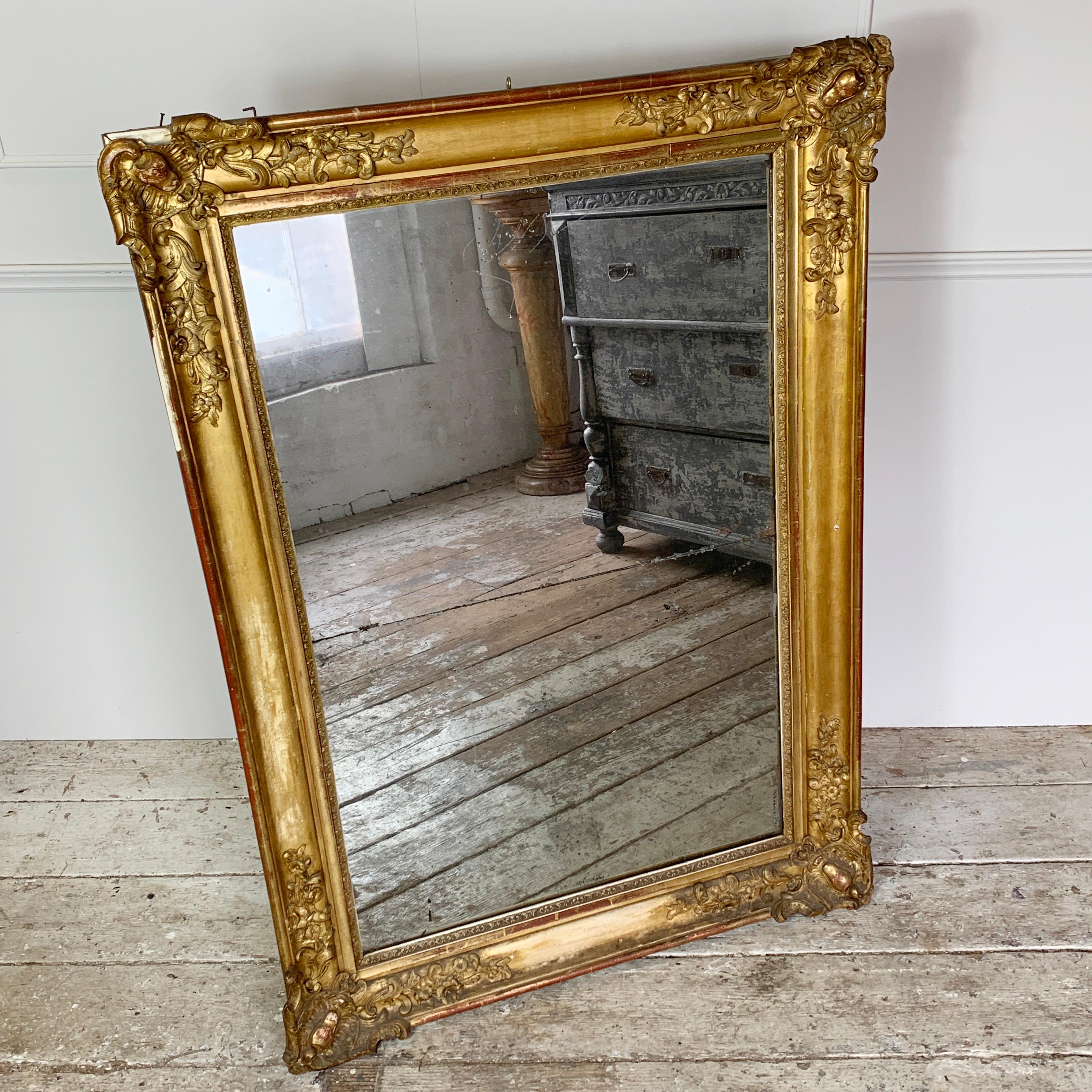 Late 18th C Gold Split Plate Antique French Mirror For Sale 4