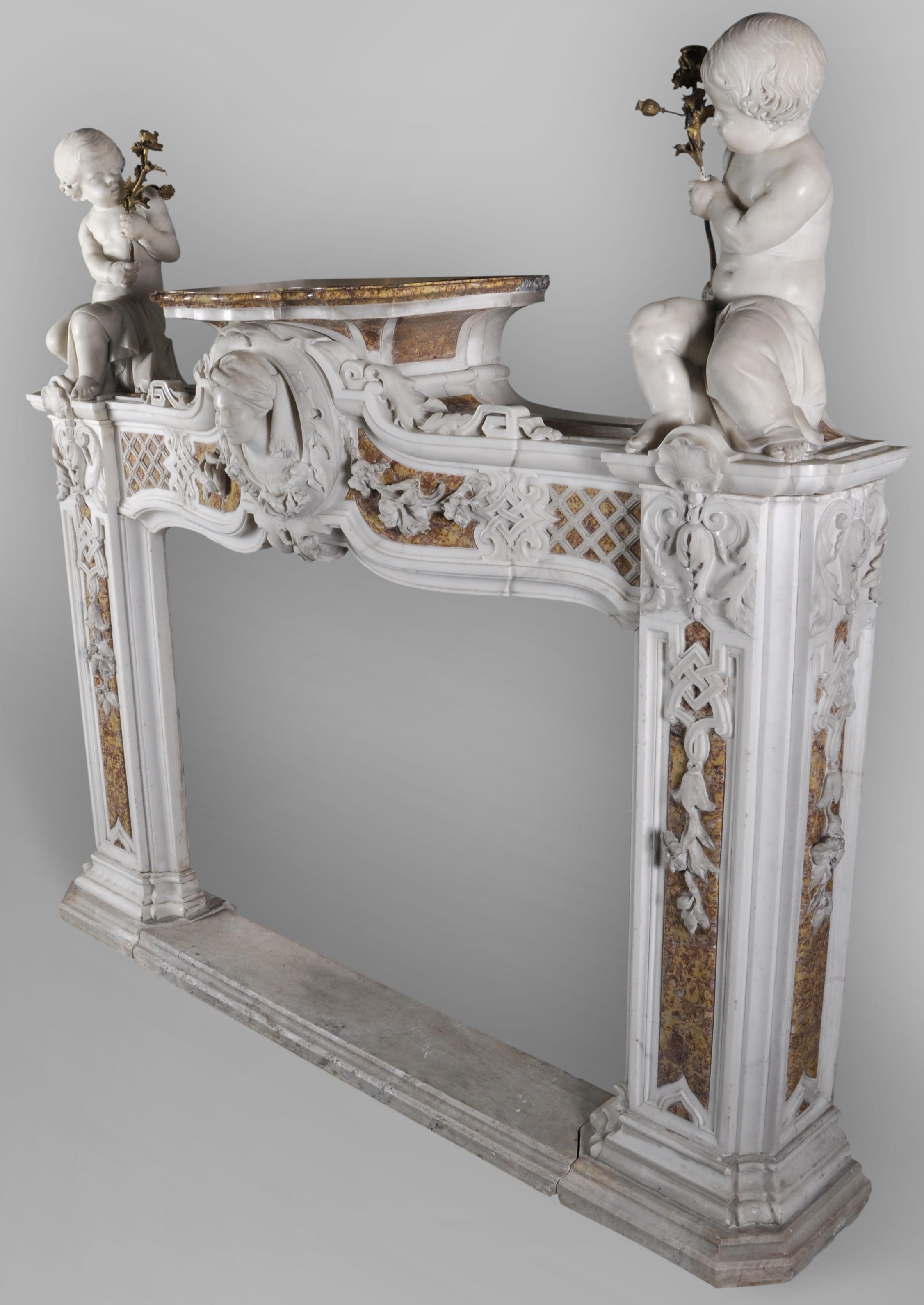 Late 18th century Statuary and Brocatelle marble fireplace with putti For Sale 6