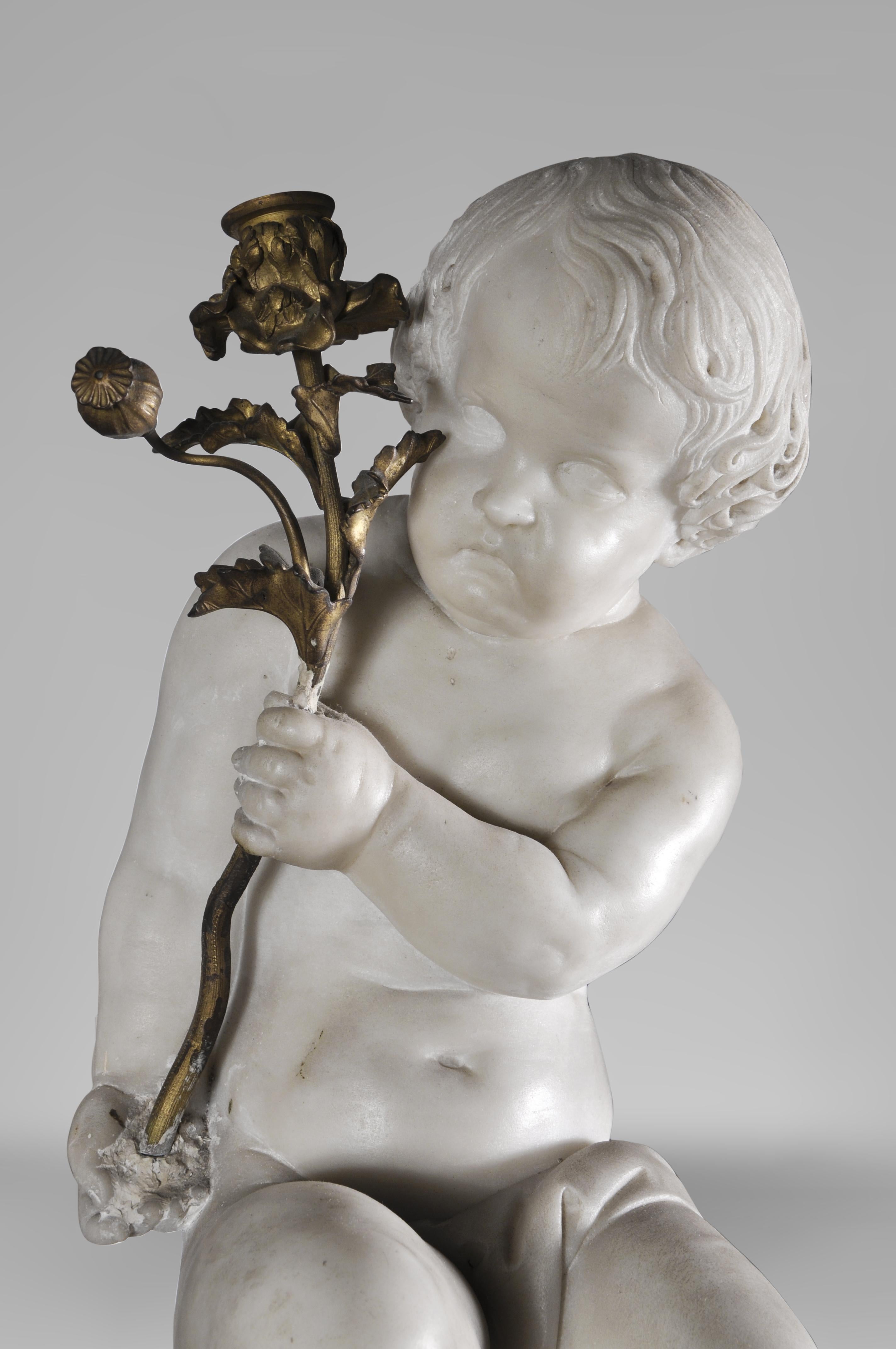 Late 18th century Statuary and Brocatelle marble fireplace with putti For Sale 8