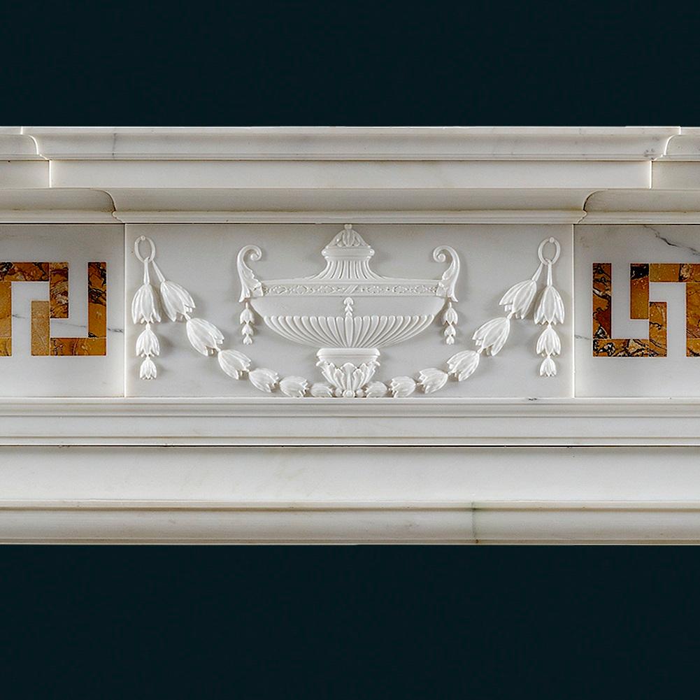 Carved Late 18th Century Statuary and Siena Fireplace of Neoclassical Design For Sale