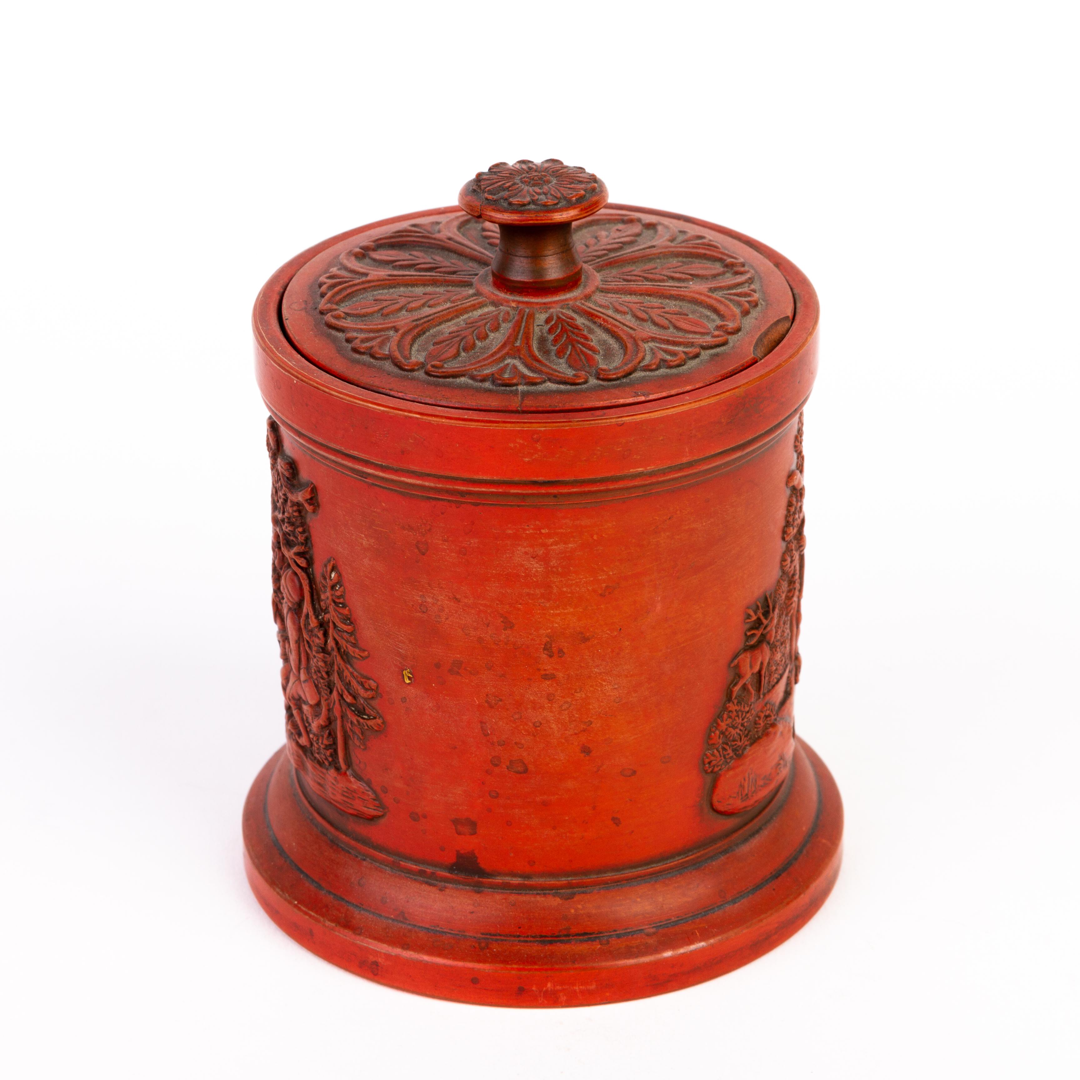 20th Century Late 18th Century Stoneware Hunting Scene Tobacco Jar For Sale
