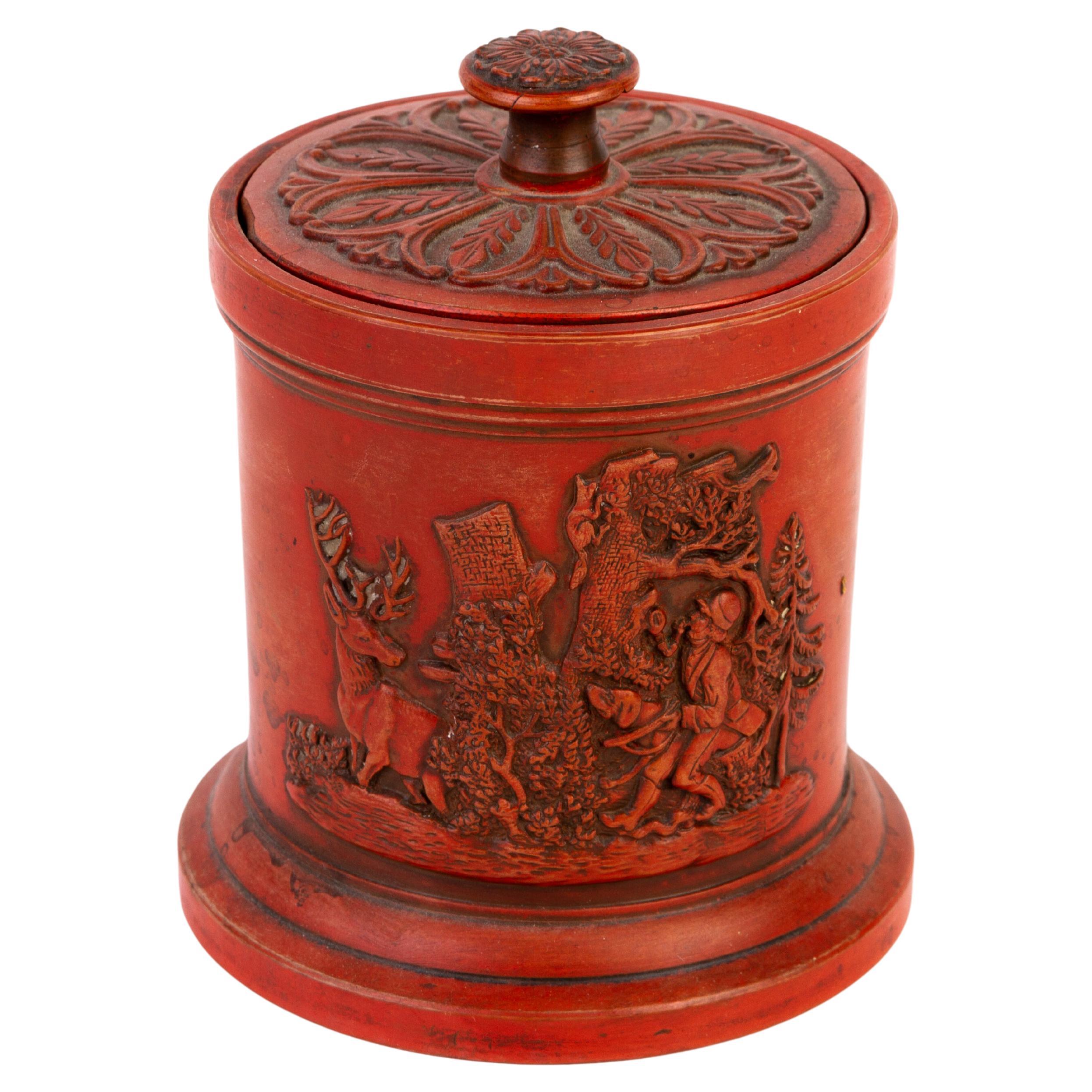Late 18th Century Stoneware Hunting Scene Tobacco Jar For Sale