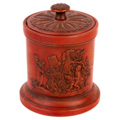 Vintage Late 18th Century Stoneware Hunting Scene Tobacco Jar