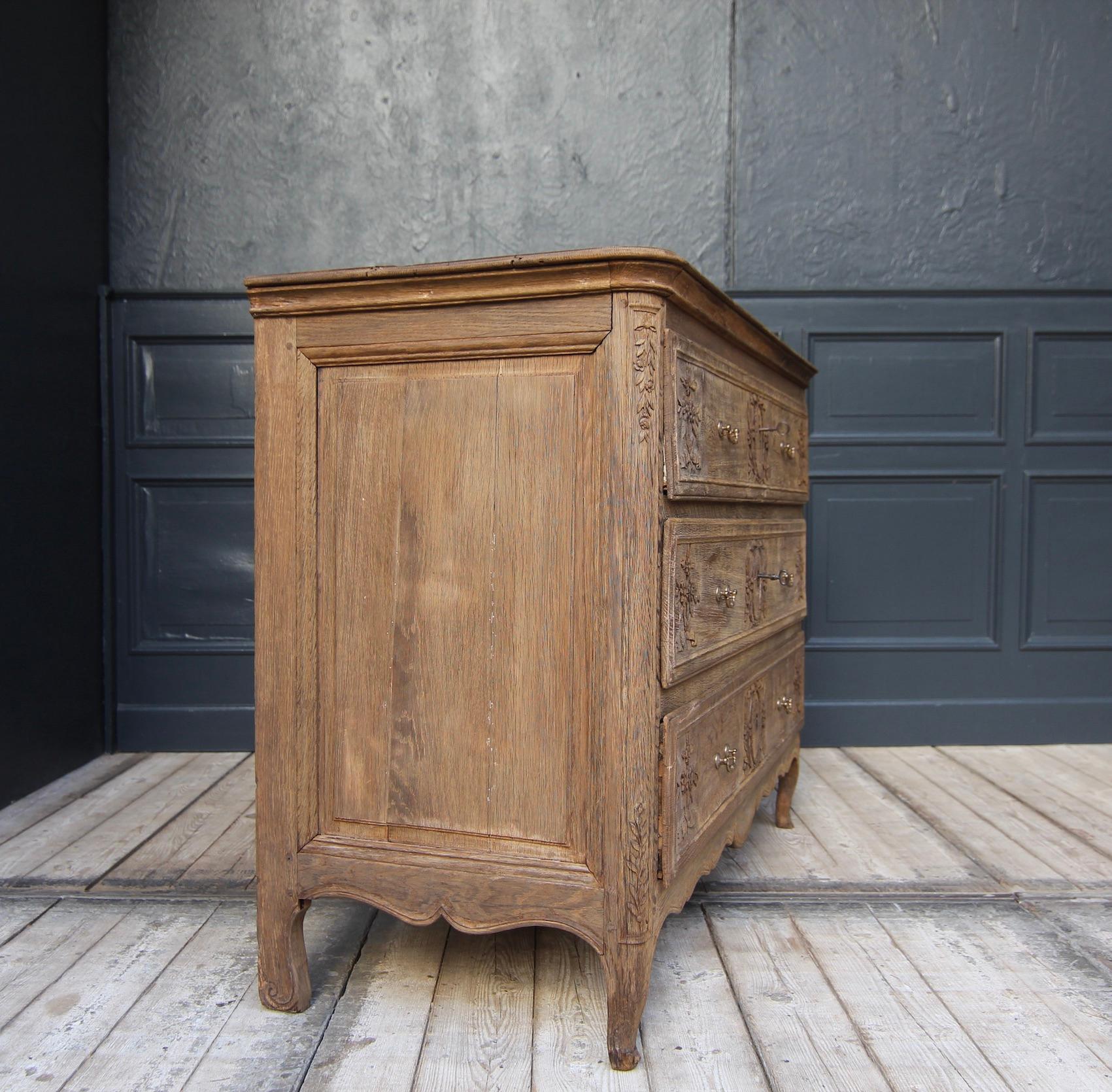Hand-Carved Late 18th Century Stripped Oak Louis XVI Chest of Drawers
