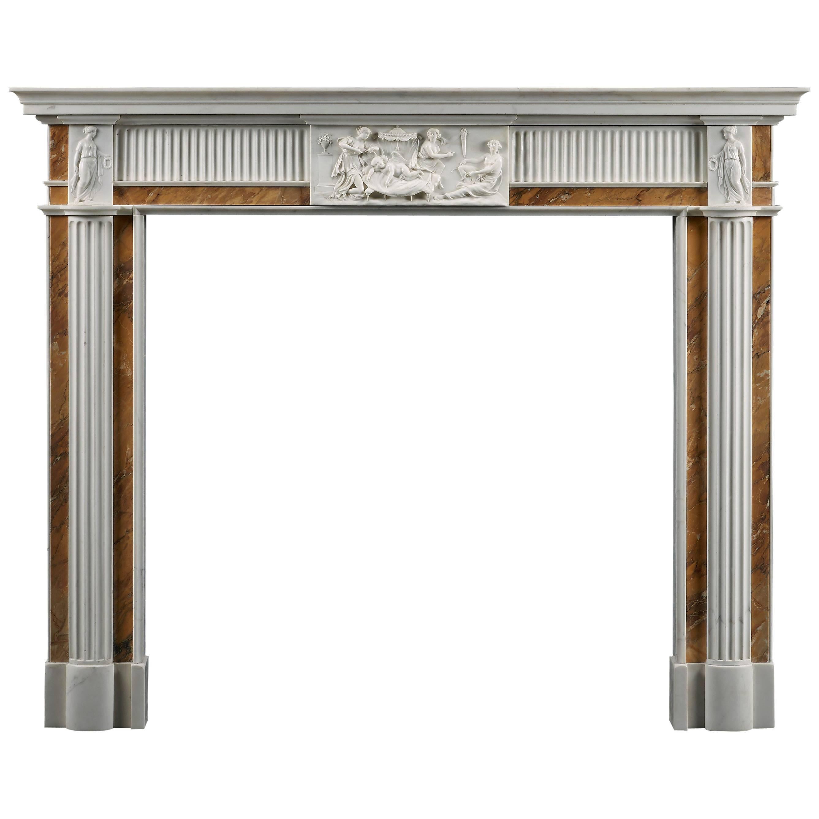 Late 18th Century Style Fireplace in Statuary and Siena Marbles