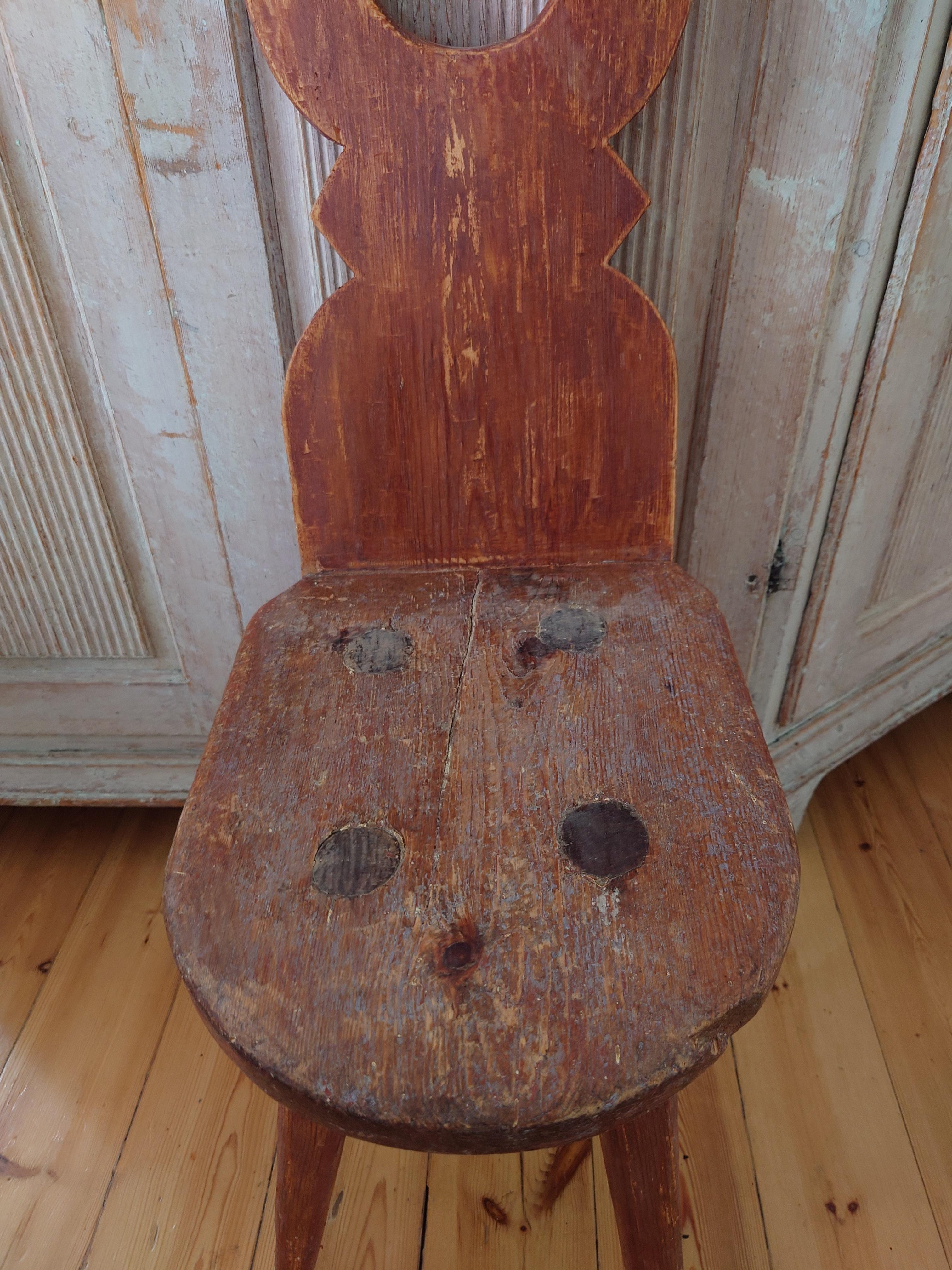 Late 18th Century Swedish Antique Country Rustic Folk Art Chair  In Good Condition For Sale In Boden, SE