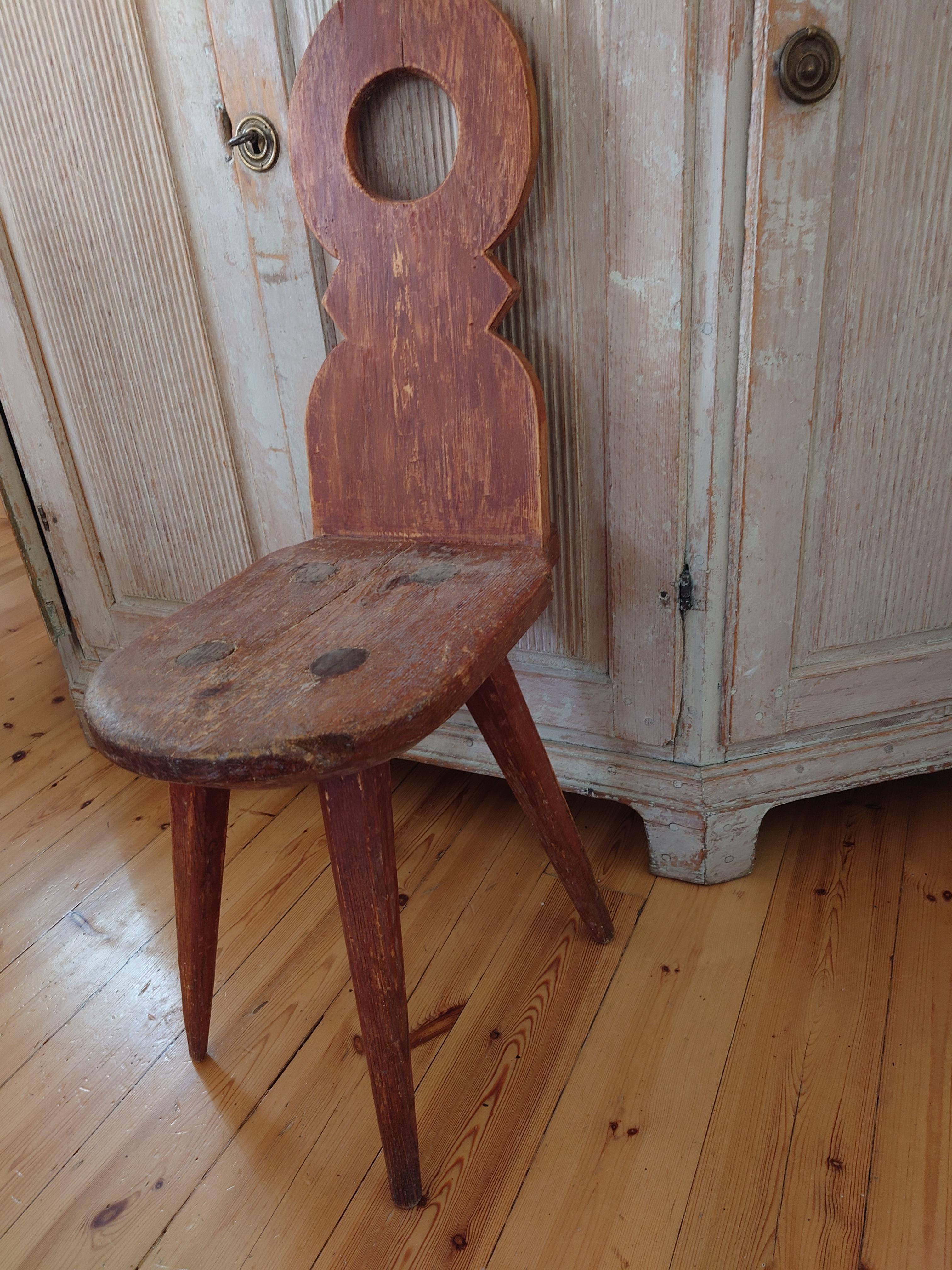 19th Century Late 18th Century Swedish Antique Country Rustic Folk Art Chair  For Sale