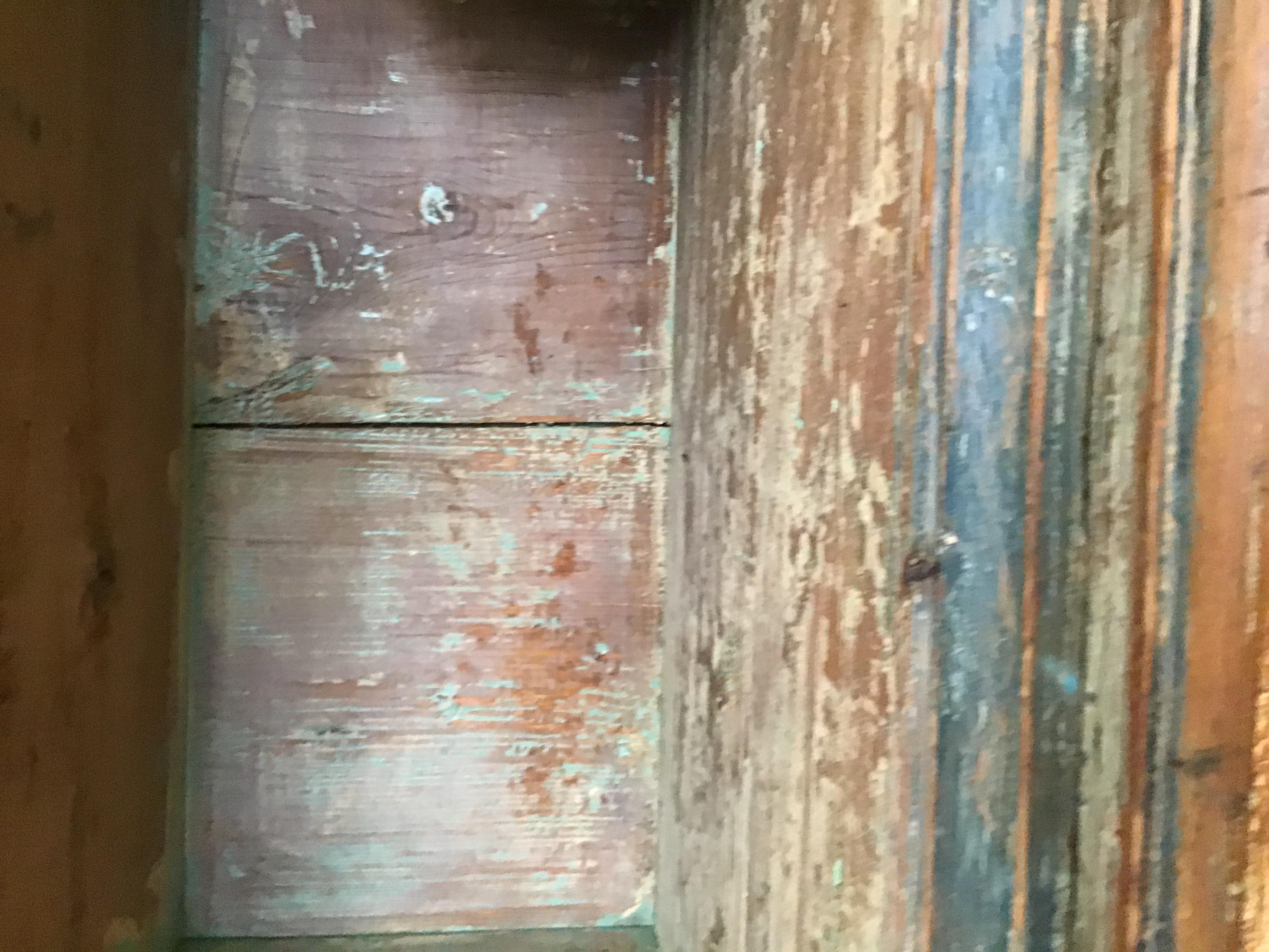 Late 18th Century Swedish Armoire Cupboard Original Turquoise Paint Brass Detail 7