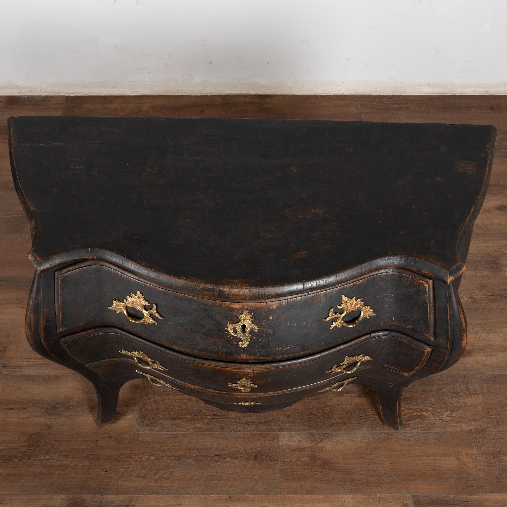 Brass Late 18th Century Swedish Black Bombay Chest of Three Drawers For Sale