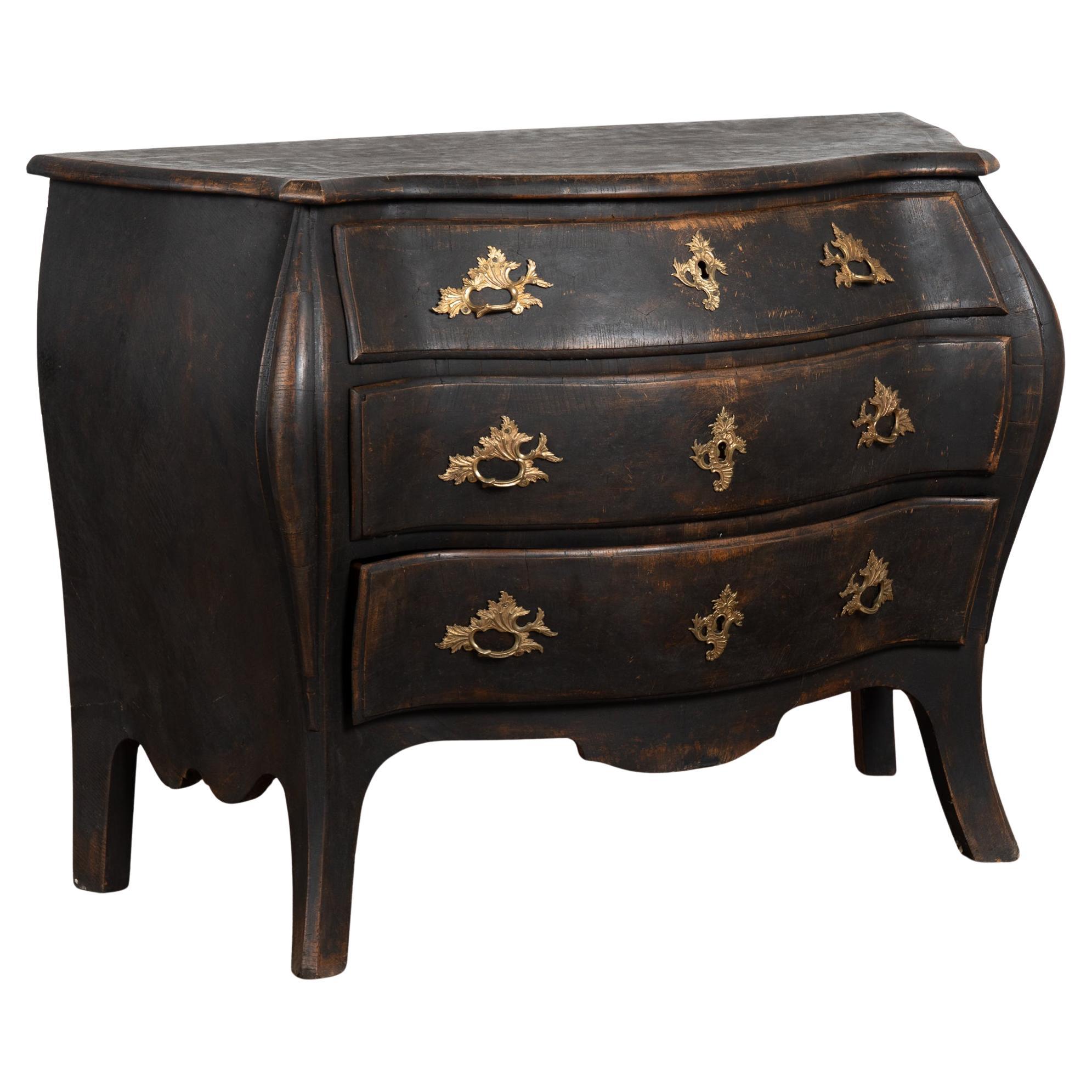 Late 18th Century Swedish Black Bombay Chest of Three Drawers For Sale