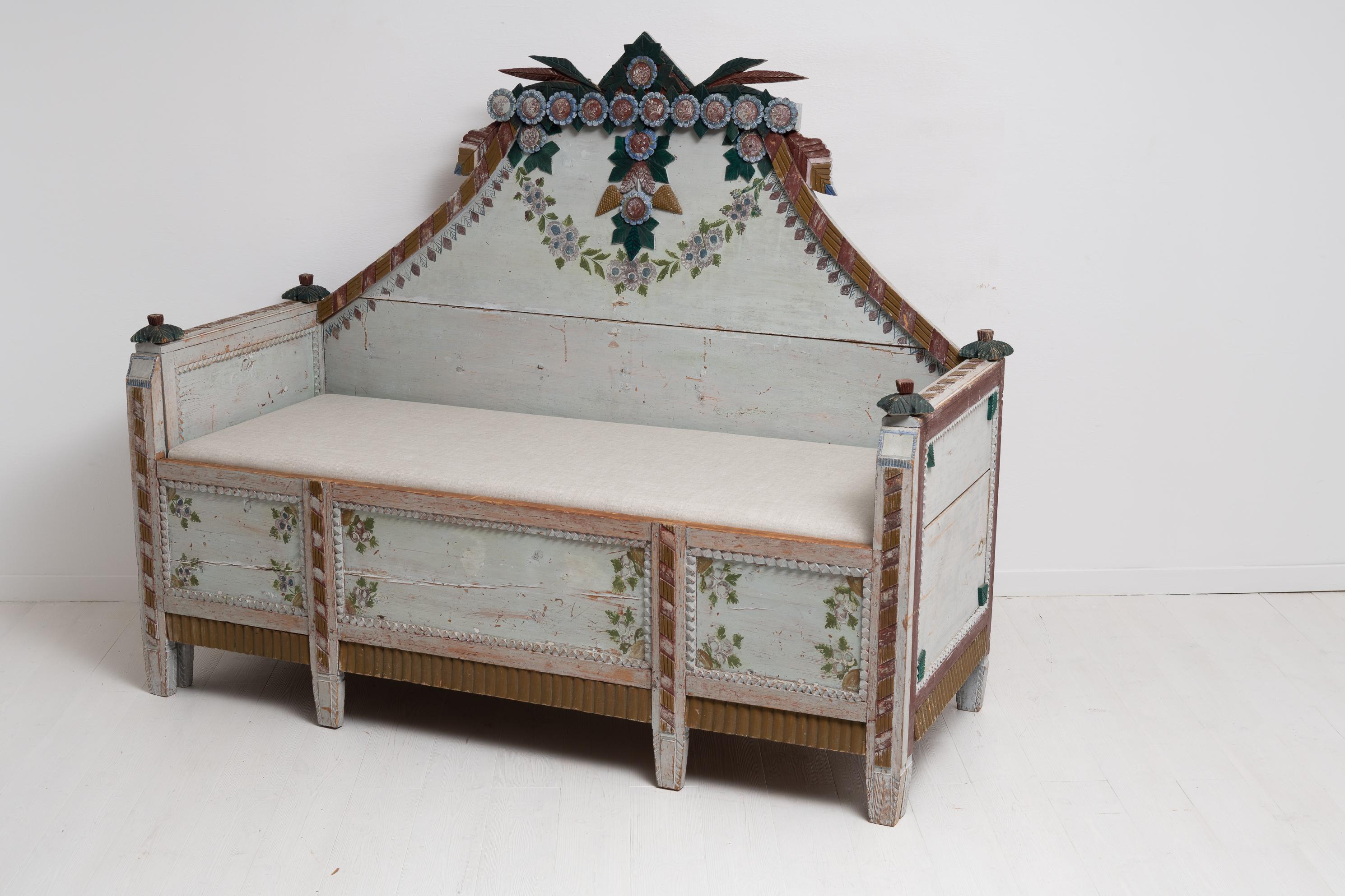 Late 18th Century Swedish Blue Pine Country Bench or Sofa For Sale 2