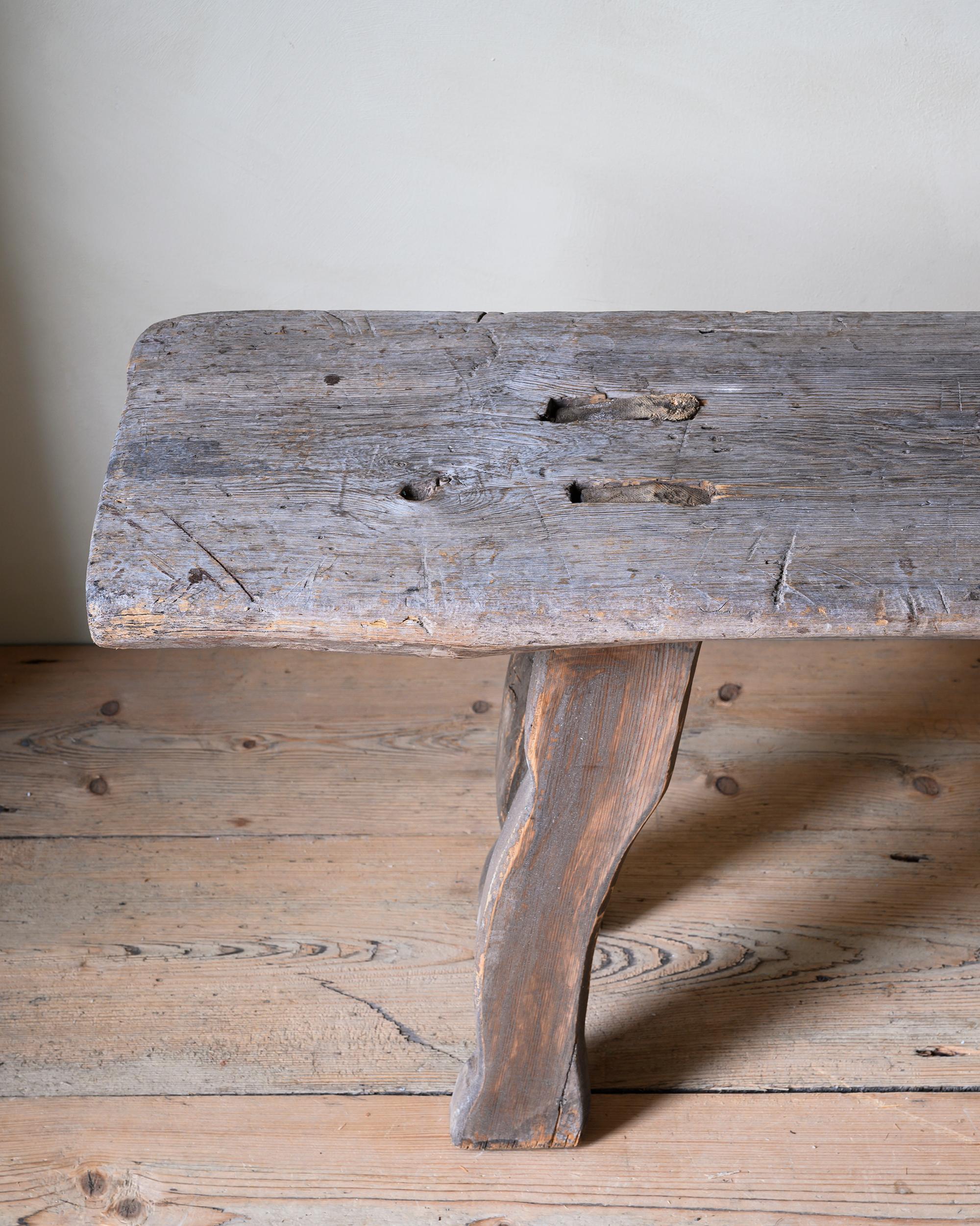 Hand-Crafted Late 18th Century Swedish Folk Art Bench For Sale