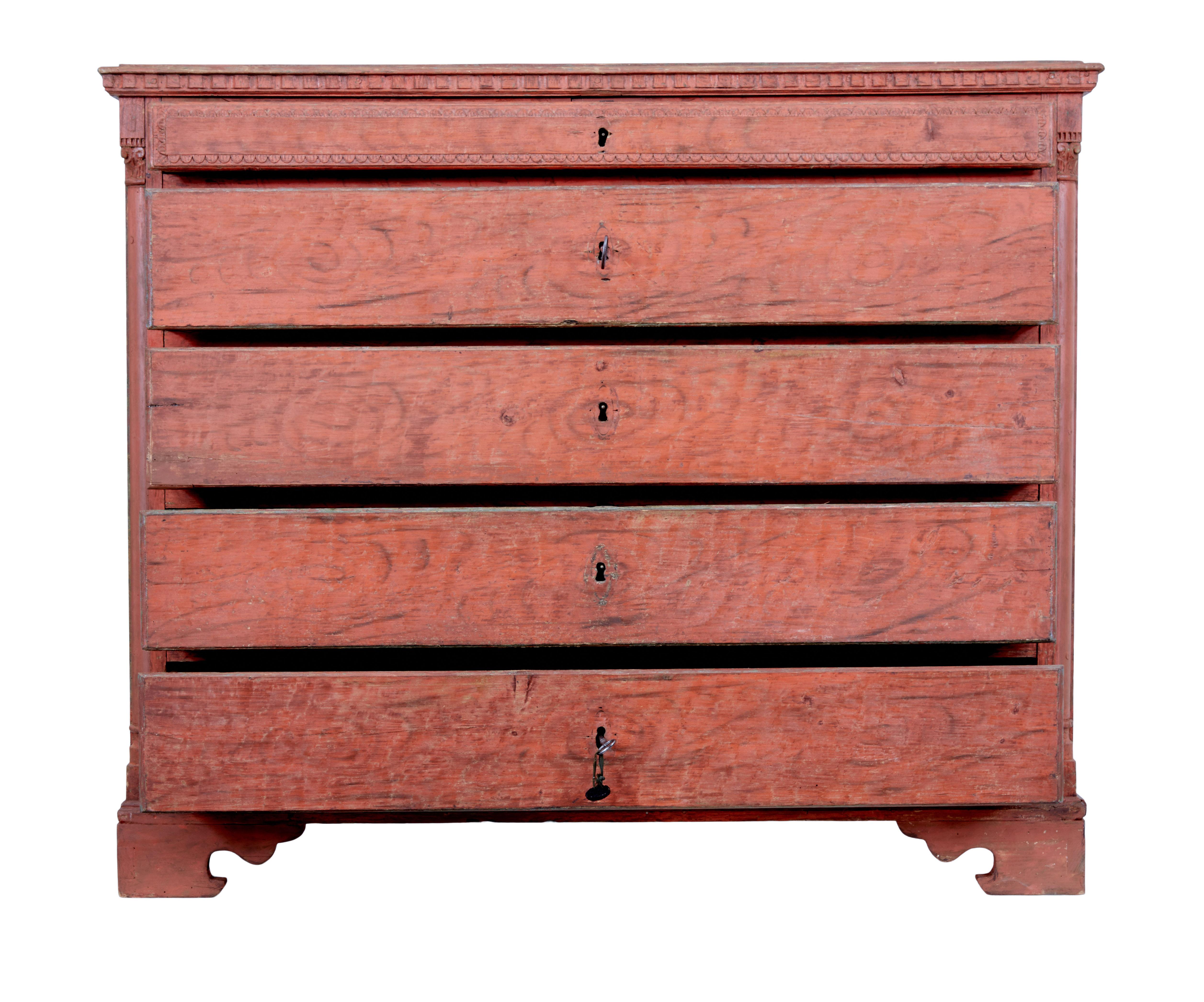 Hand-Carved Late 18th Century Swedish Gustavian Painted Chest of Drawers