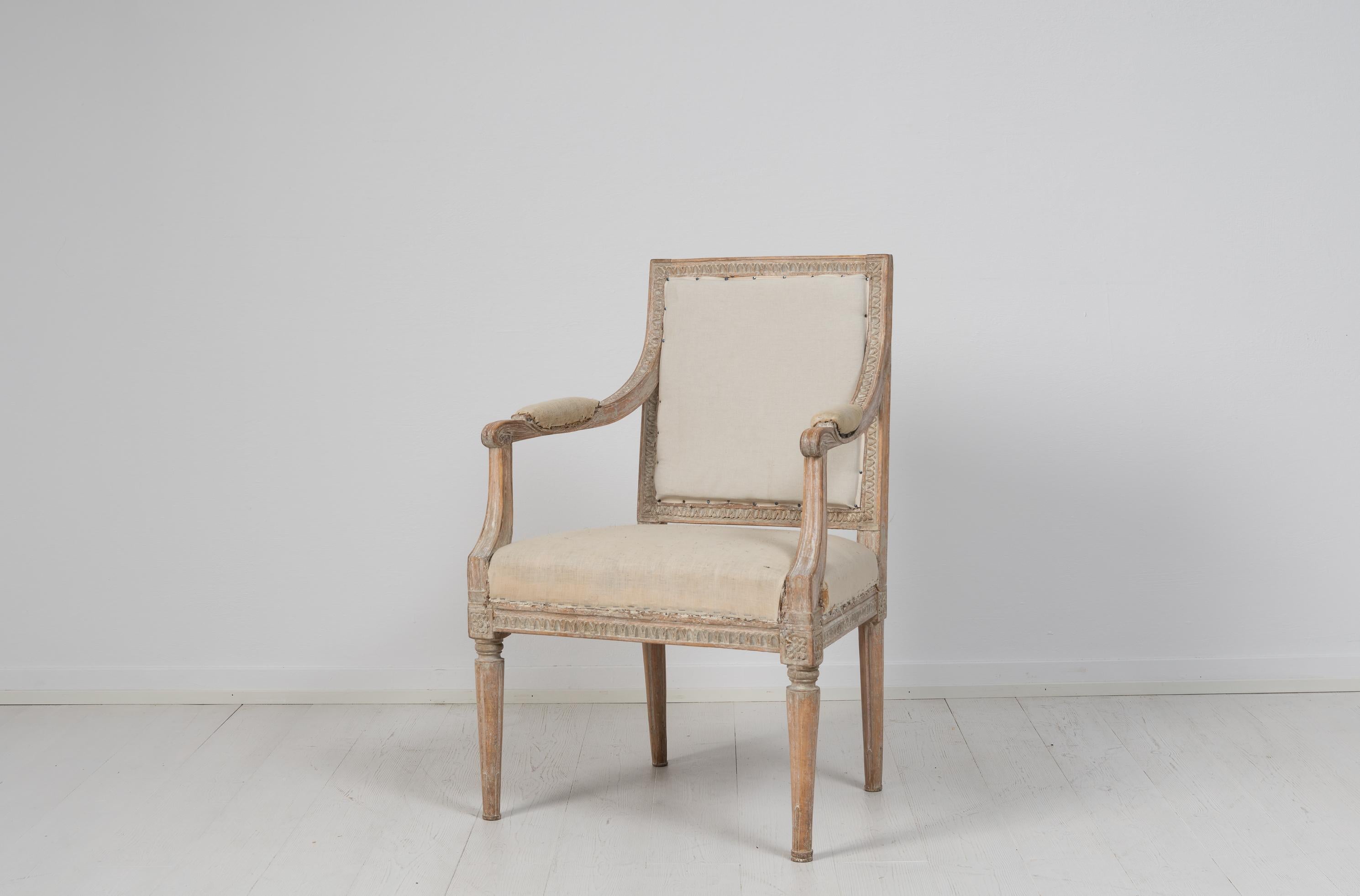 Hand-Crafted Late 18th Century Swedish Gustavian Upholstered Armchair