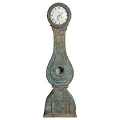 Late 18th Century Swedish Hand Scraped Painted Mora Floor Standing Clock