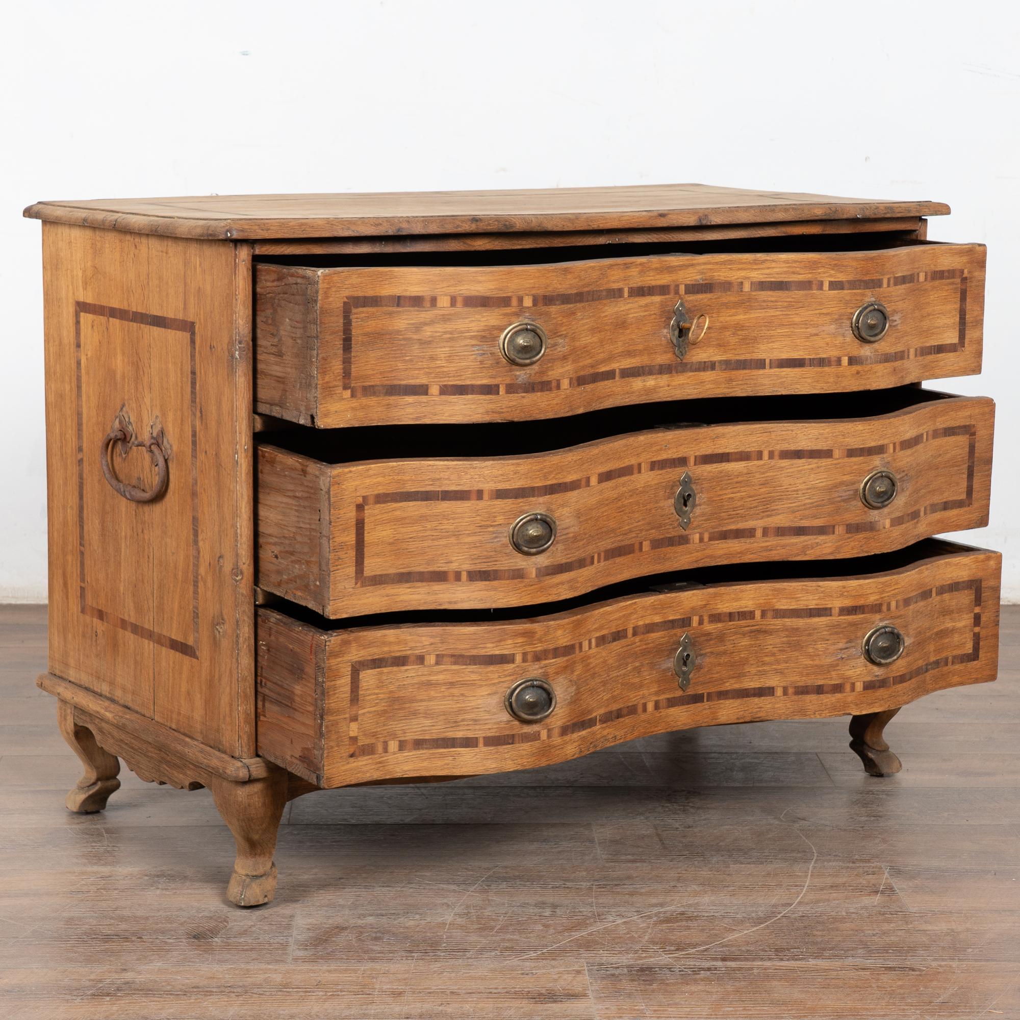 Rococo Late 18th Century Swedish Inlaid Oak Commode Chest of Three Drawers For Sale
