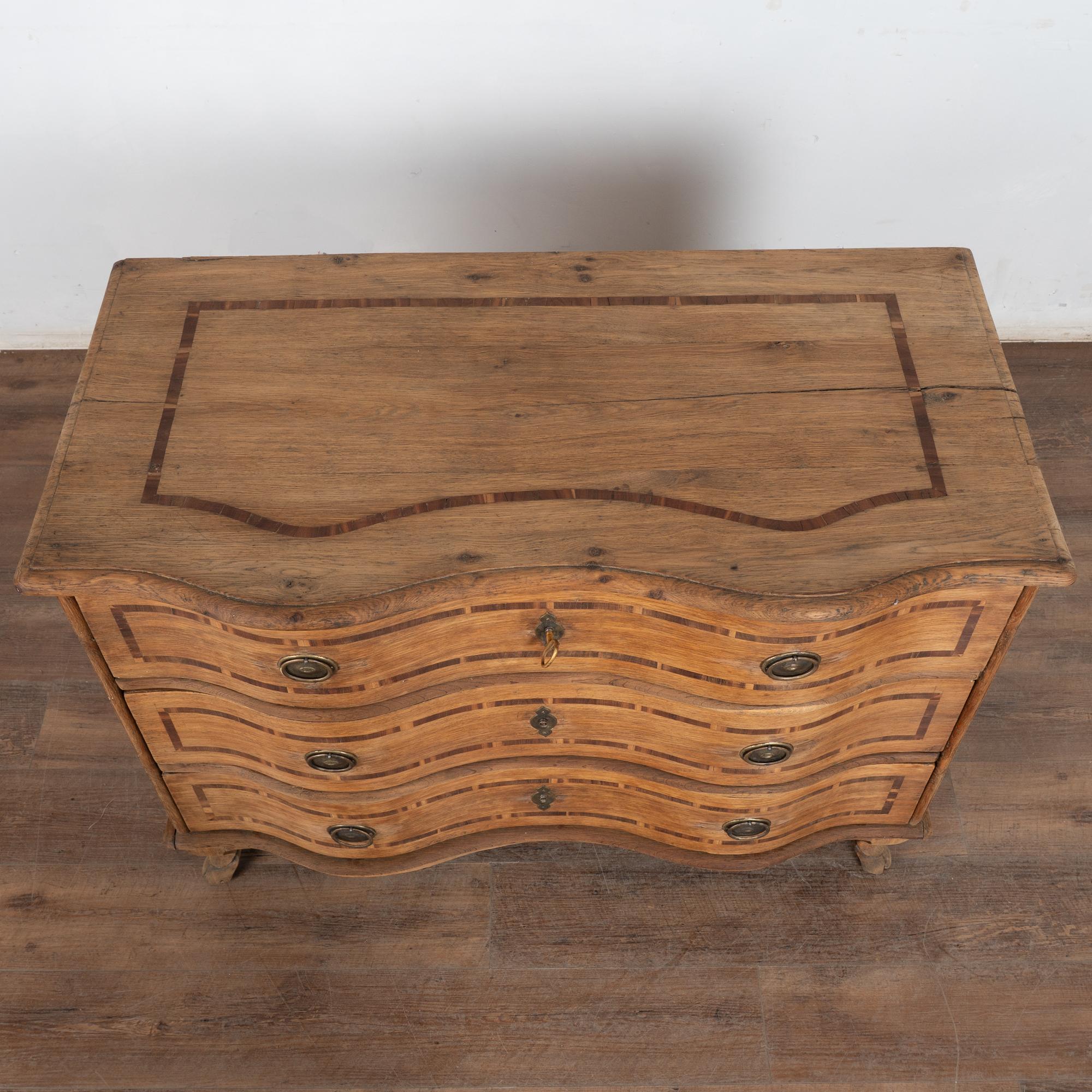 Brass Late 18th Century Swedish Inlaid Oak Commode Chest of Three Drawers For Sale