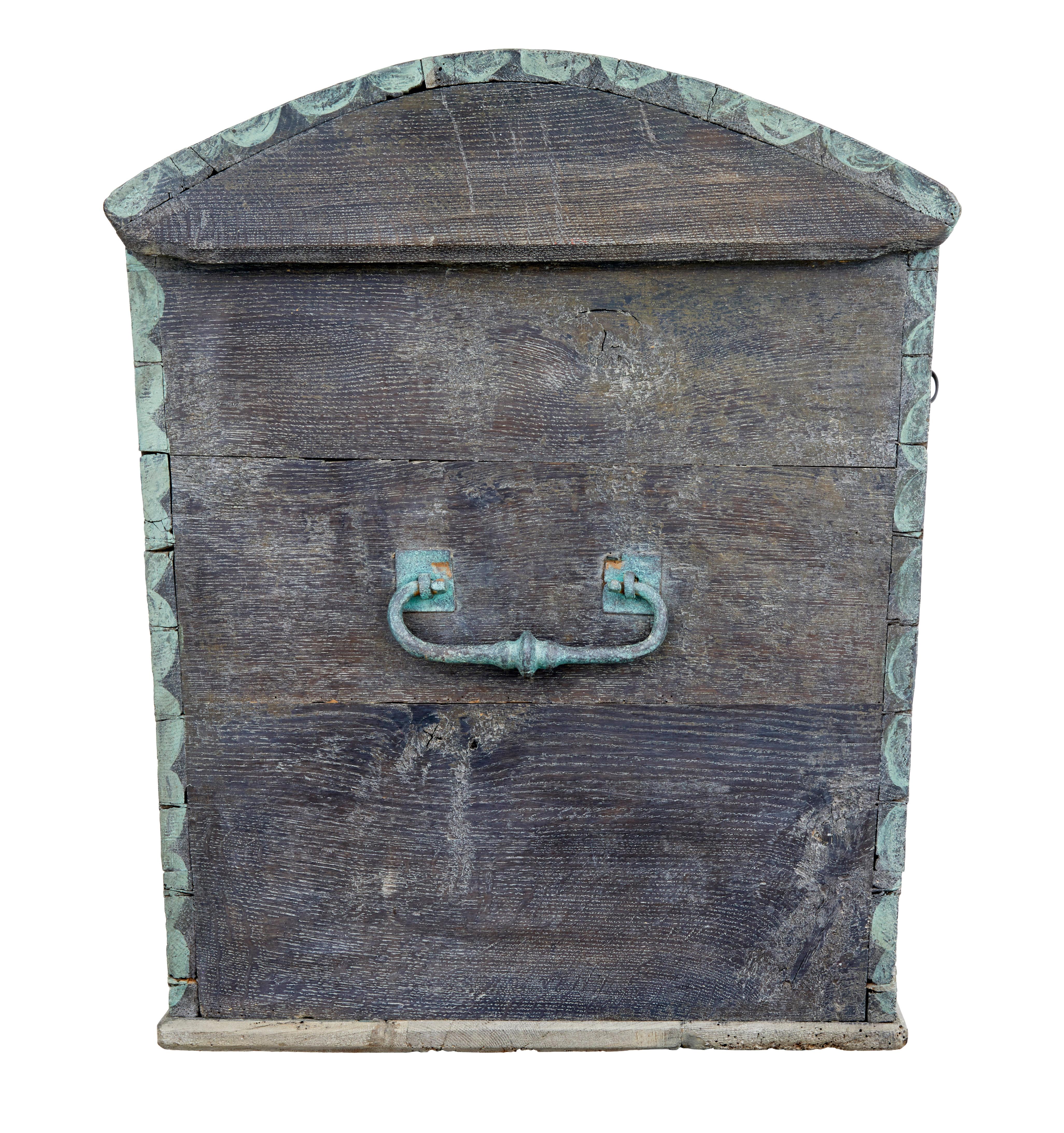Hand-Painted Late 18th Century Swedish Oak and Hand Painted Dome Top Trunk