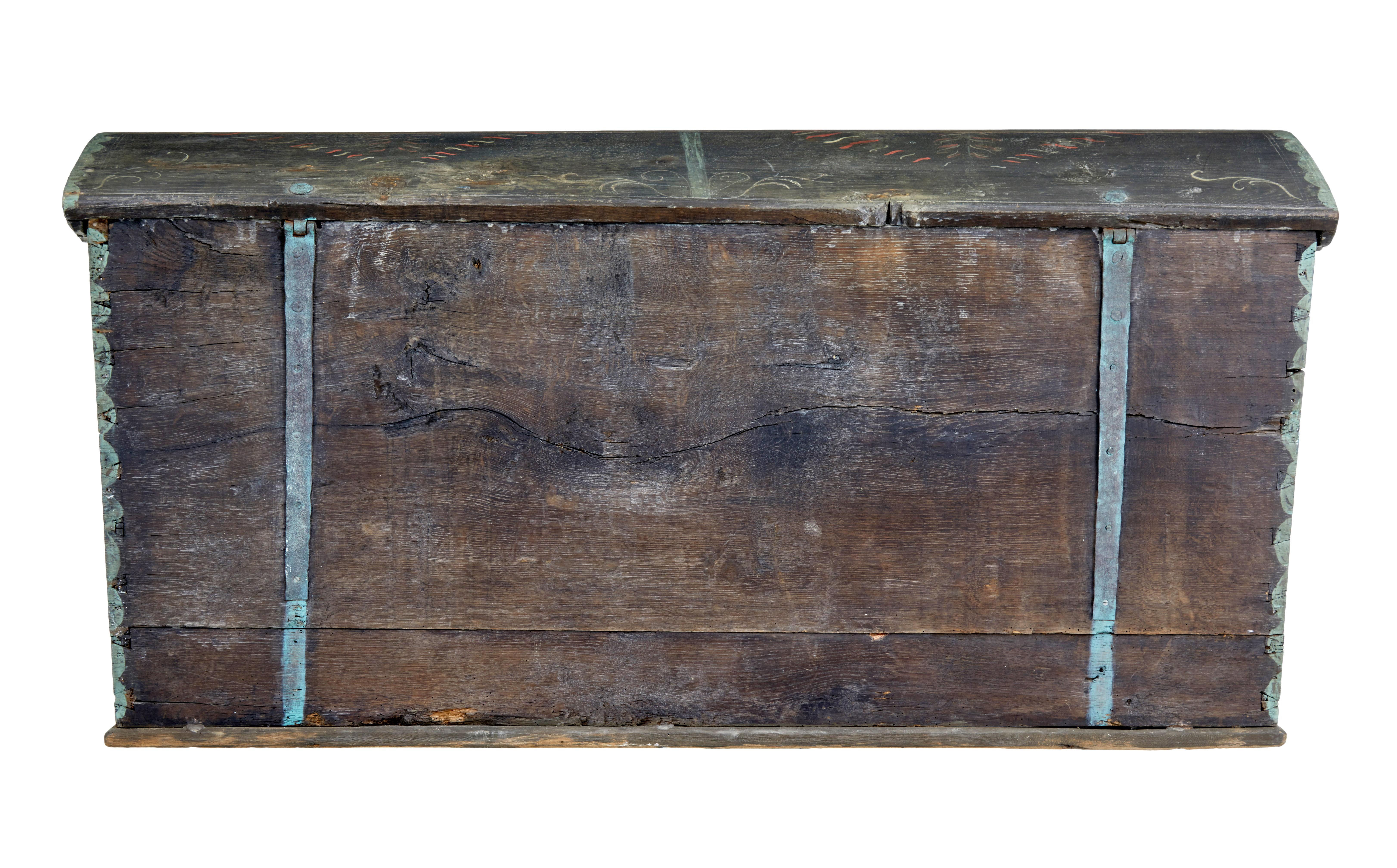 Late 18th Century Swedish Oak and Hand Painted Dome Top Trunk 1