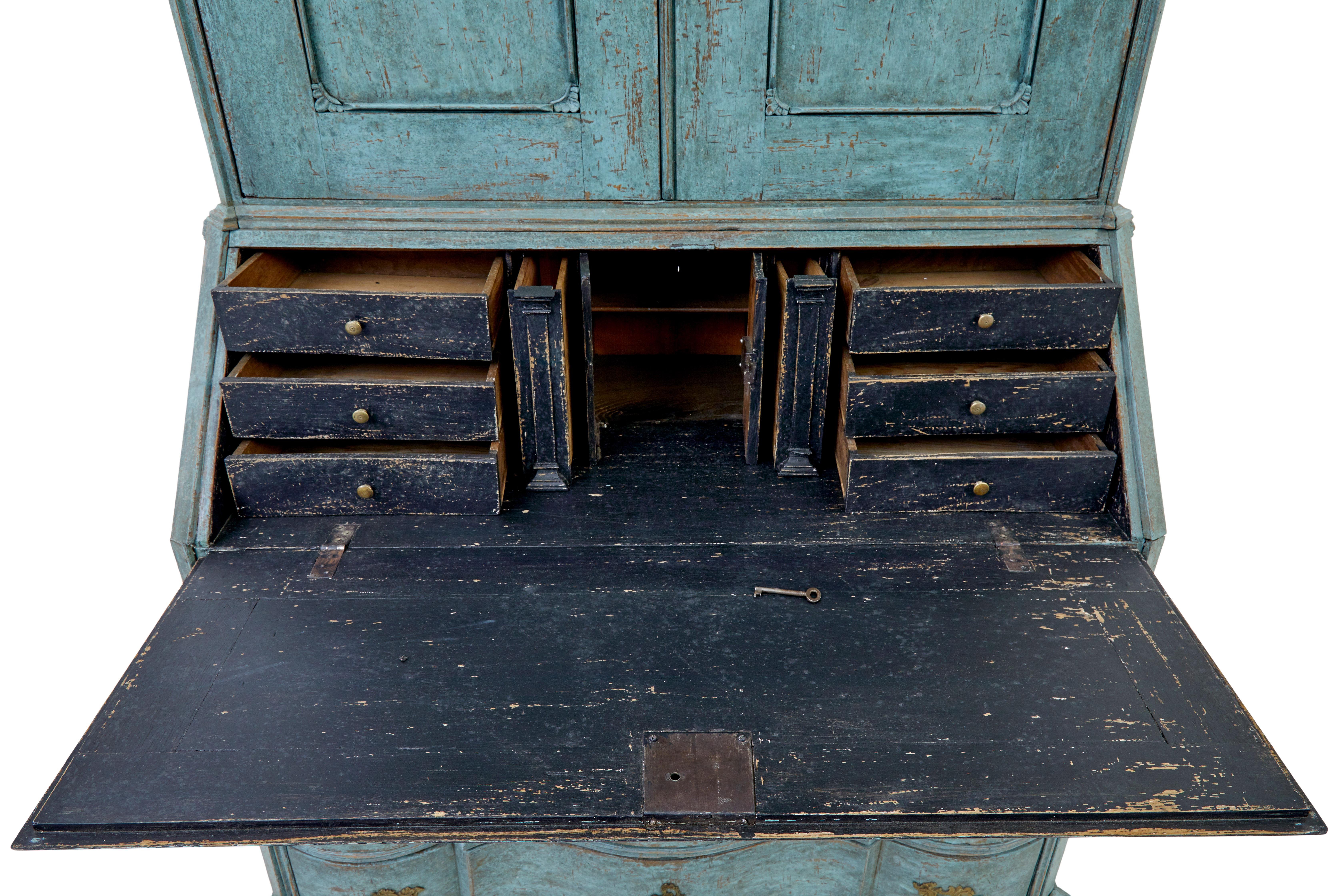 Late 18th century Swedish oak painted bureau bookcase For Sale 3