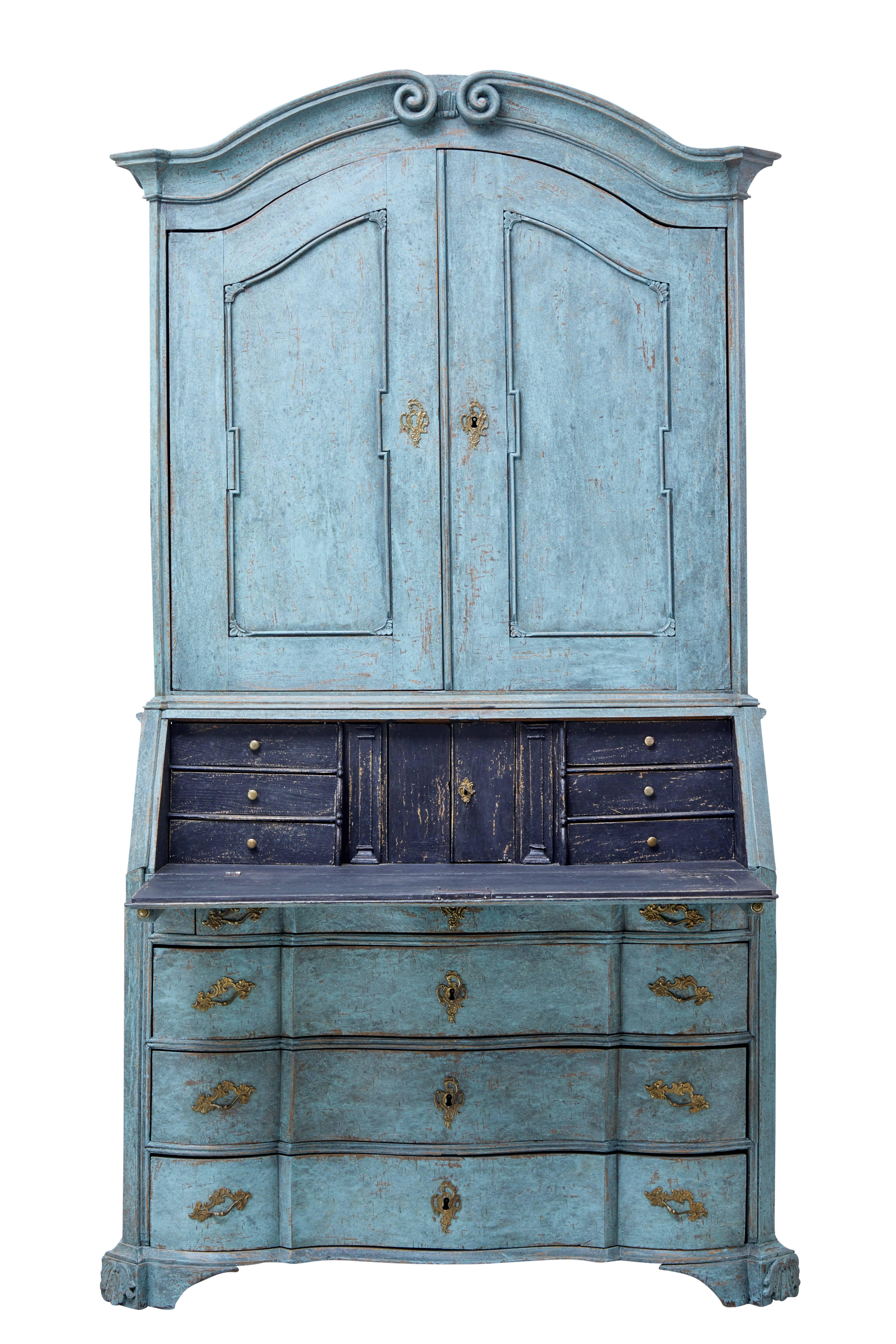 Baroque Late 18th Century Swedish Oak Painted Bureau Bookcase