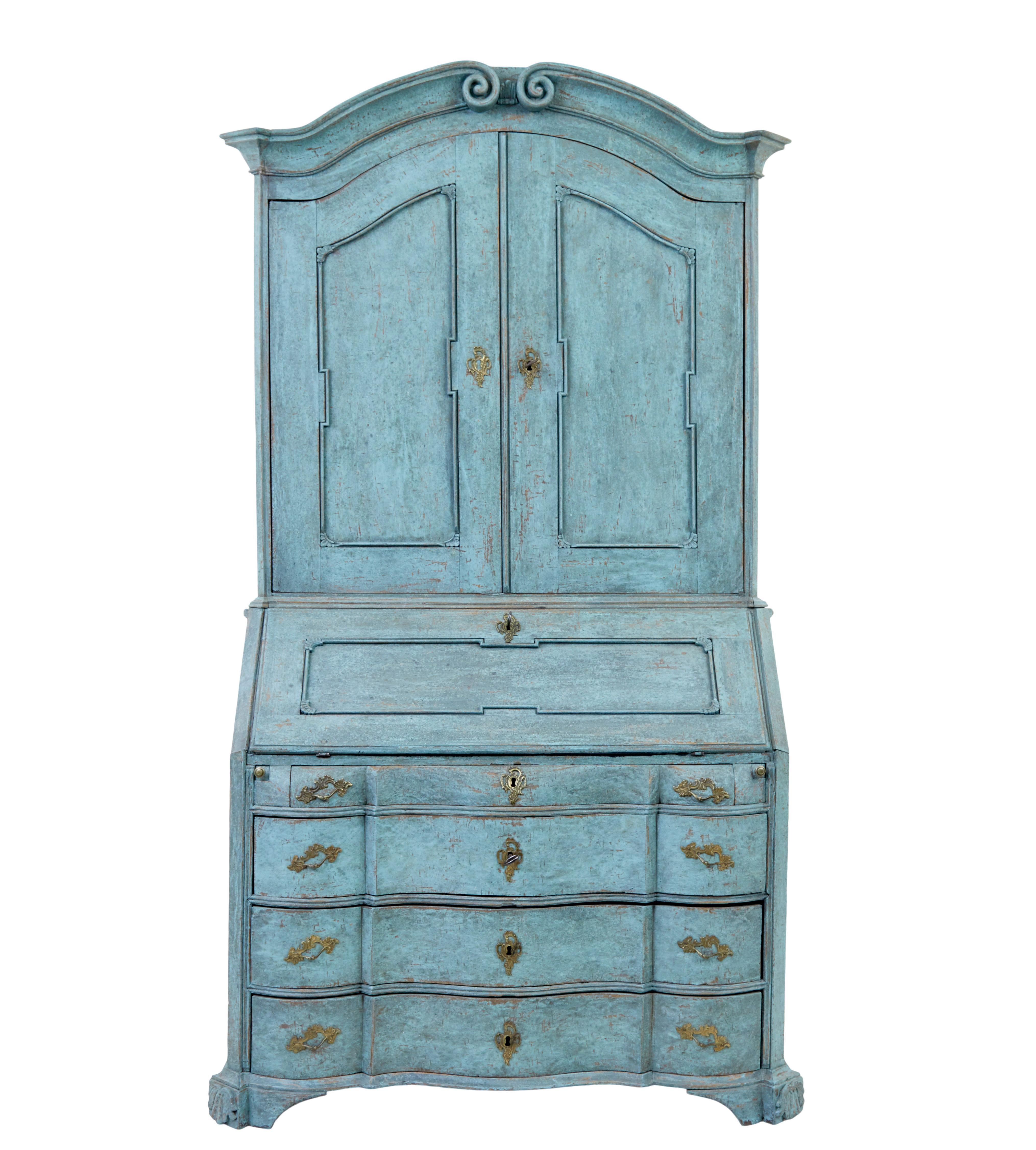 Gustavian Late 18th century Swedish oak painted bureau bookcase For Sale