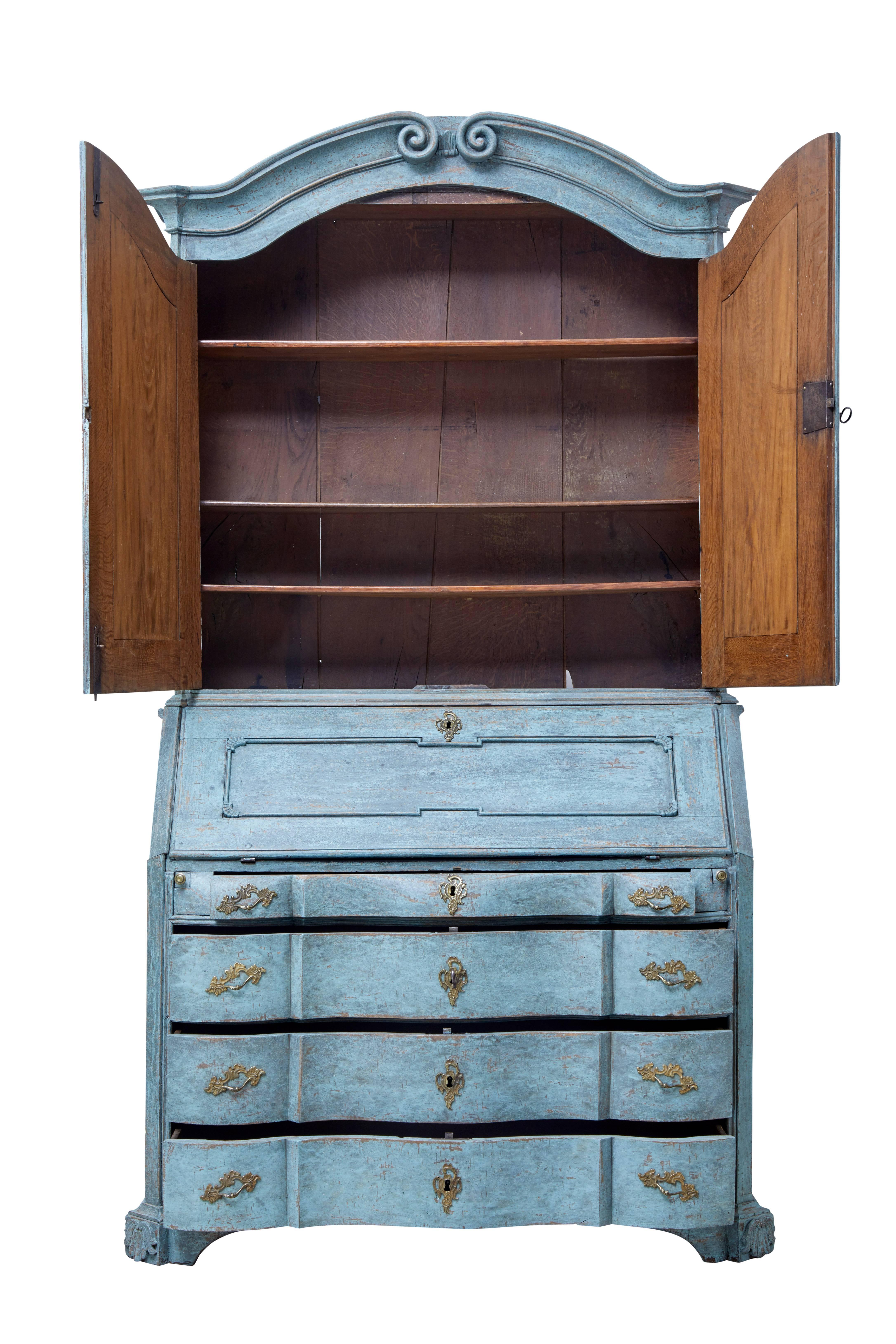 Late 18th Century Swedish Oak Painted Bureau Bookcase In Good Condition In Debenham, Suffolk