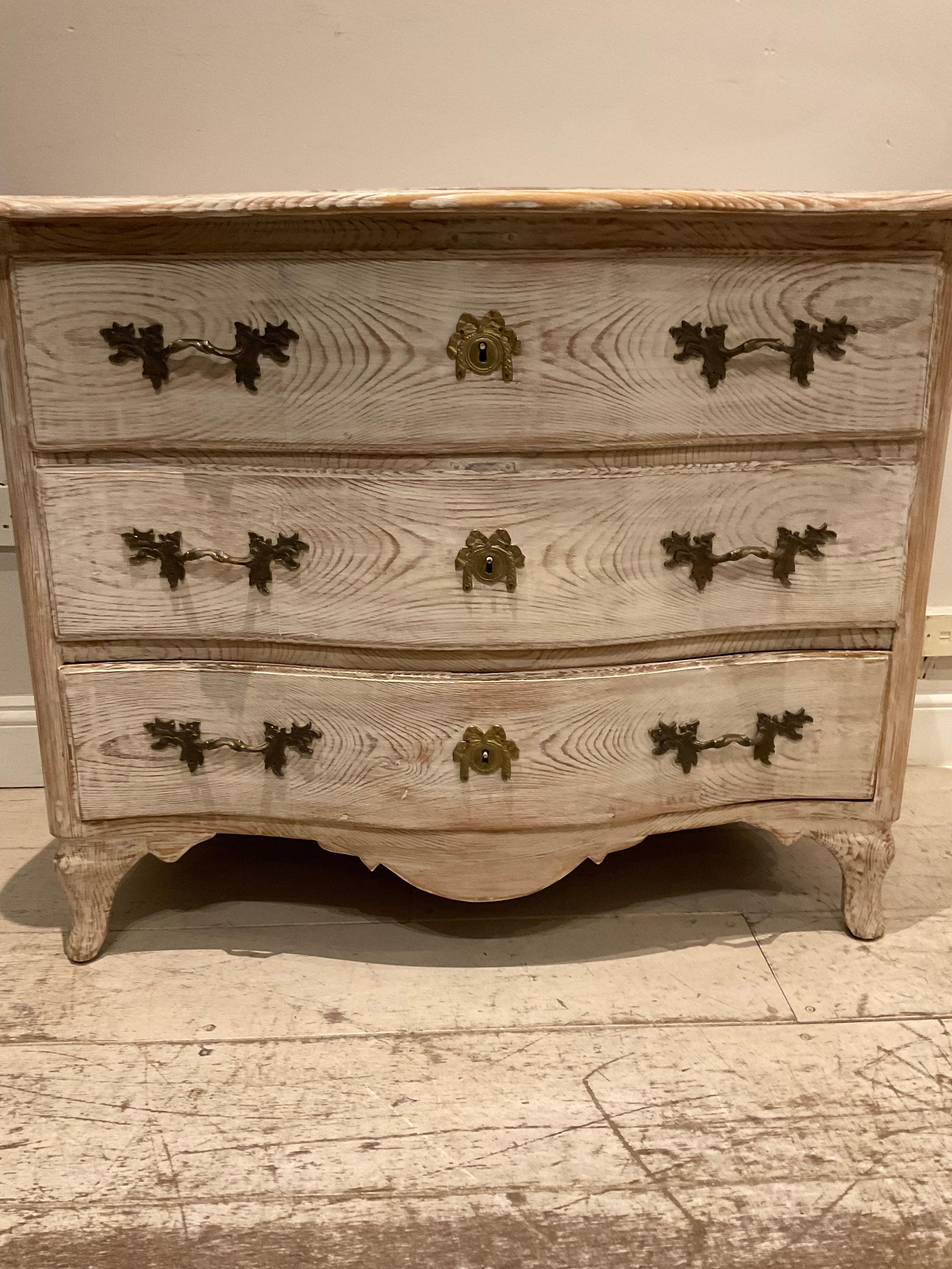 Rococo  18th Century Swedish Oak Serpentine Front Three Drawer Commode