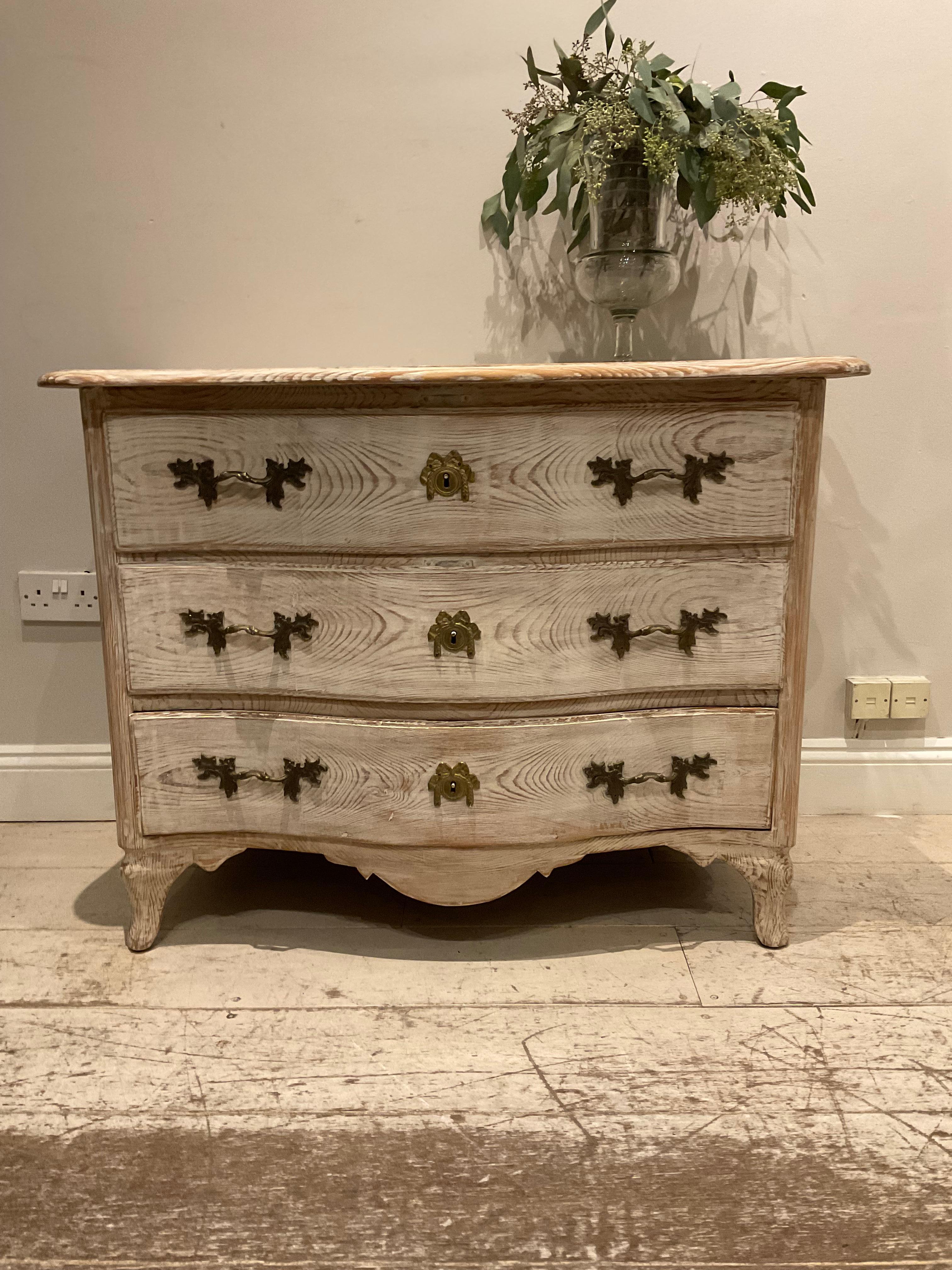 Bleached  18th Century Swedish Oak Serpentine Front Three Drawer Commode