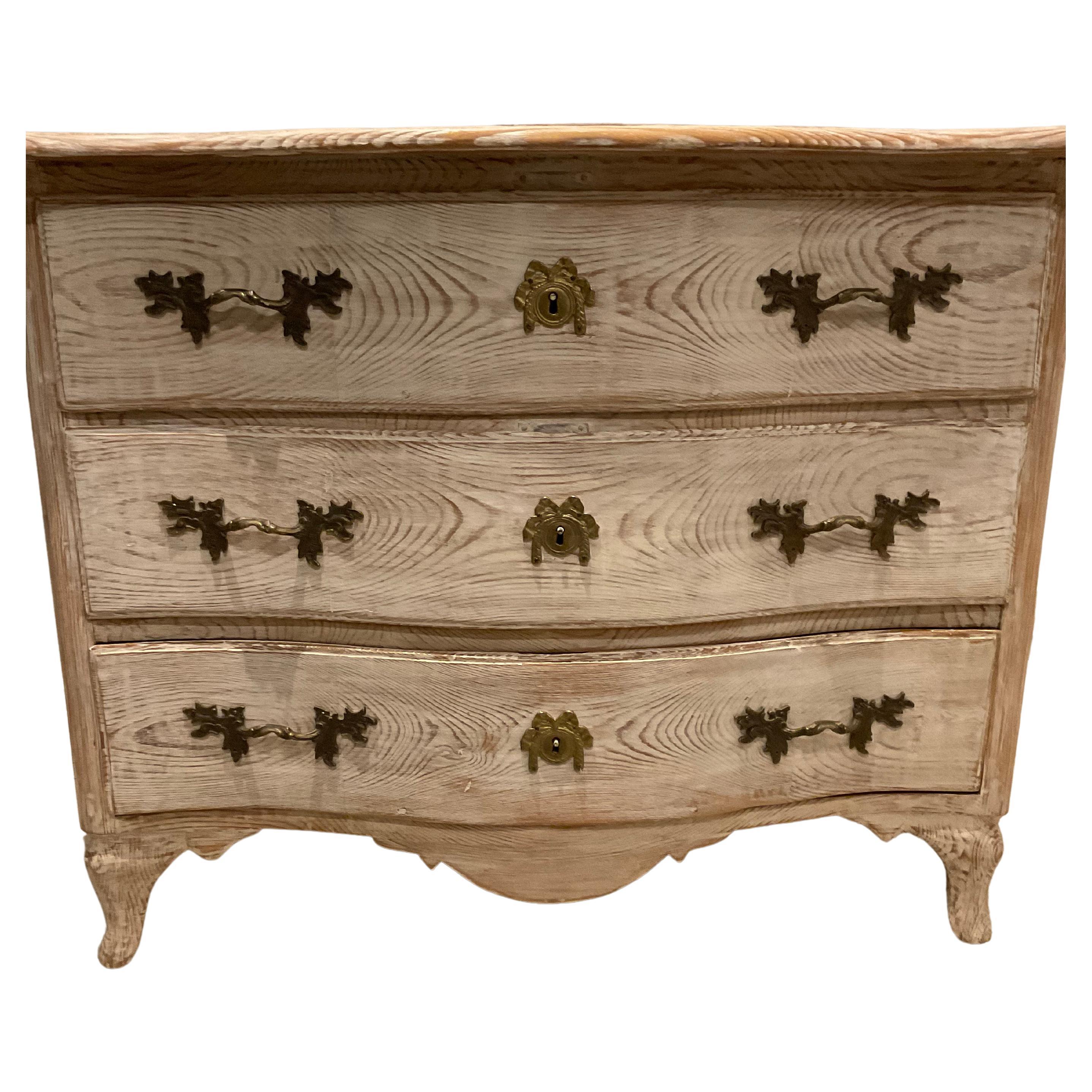  18th Century Swedish Oak Serpentine Front Three Drawer Commode