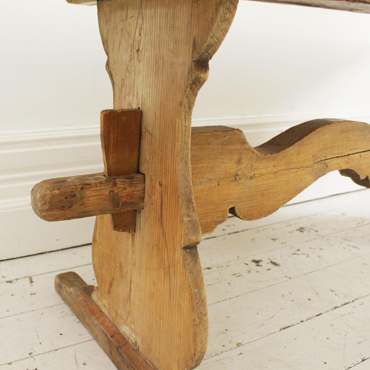 Late 18th Century Swedish Pine Trestle Dining Table with Shaped Rail 8