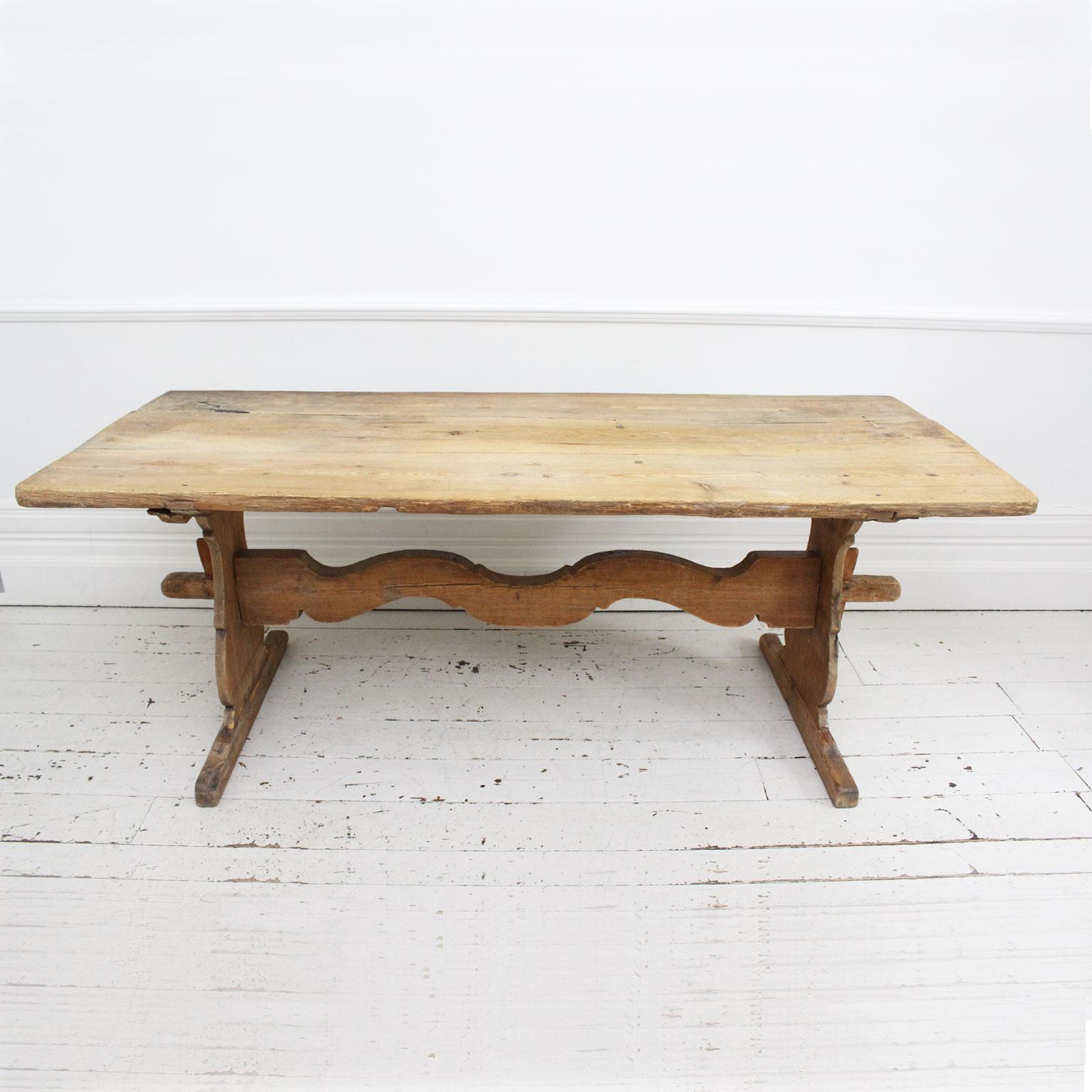 Late 18th Century Swedish Pine Trestle Dining Table with Shaped Rail 2