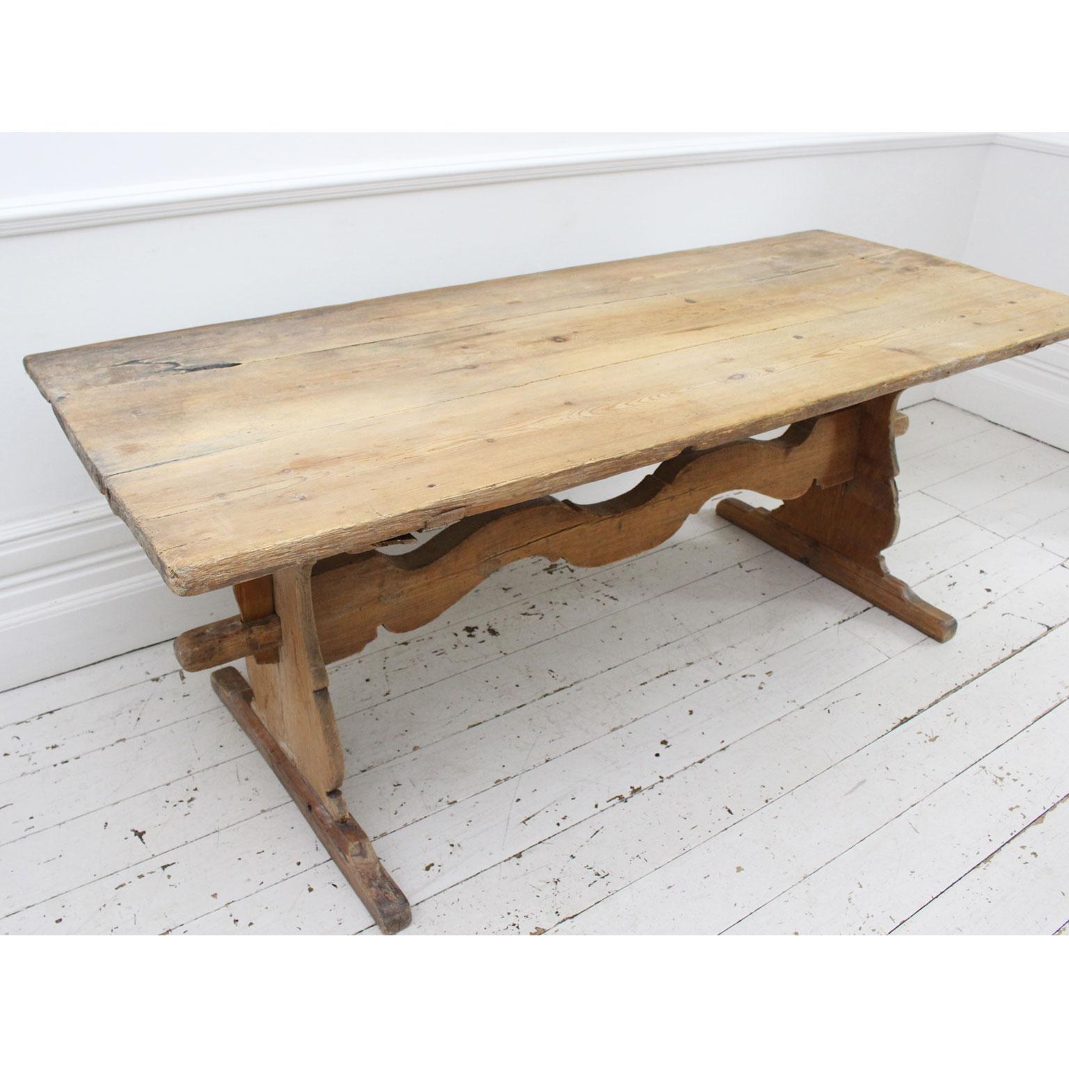 Late 18th Century Swedish Pine Trestle Dining Table with Shaped Rail 3