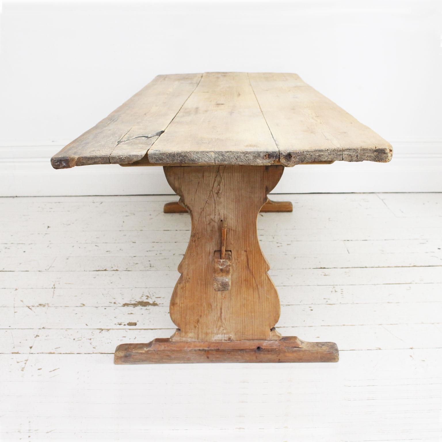 Late 18th Century Swedish Pine Trestle Dining Table with Shaped Rail 4