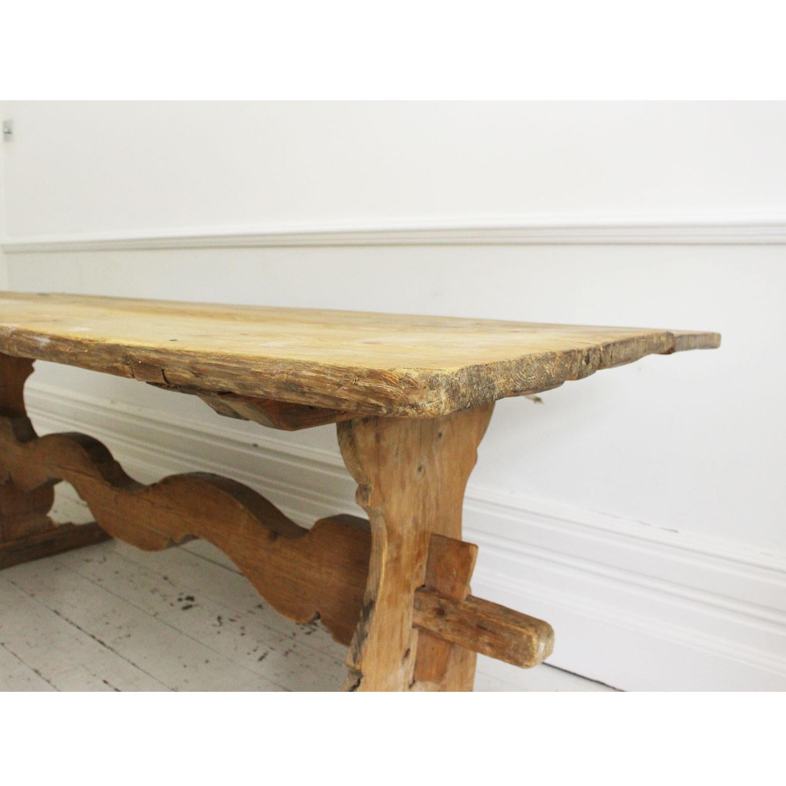 Late 18th Century Swedish Pine Trestle Dining Table with Shaped Rail 5