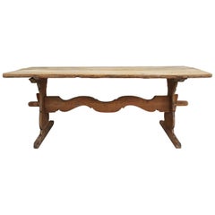 Late 18th Century Swedish Pine Trestle Dining Table with Shaped Rail