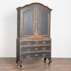 Late 18th Century Swedish Rococo Black Painted Pine Wedding Cabinet