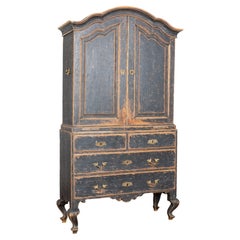 Late 18th Century Swedish Rococo Black Painted Pine Wedding Cabinet