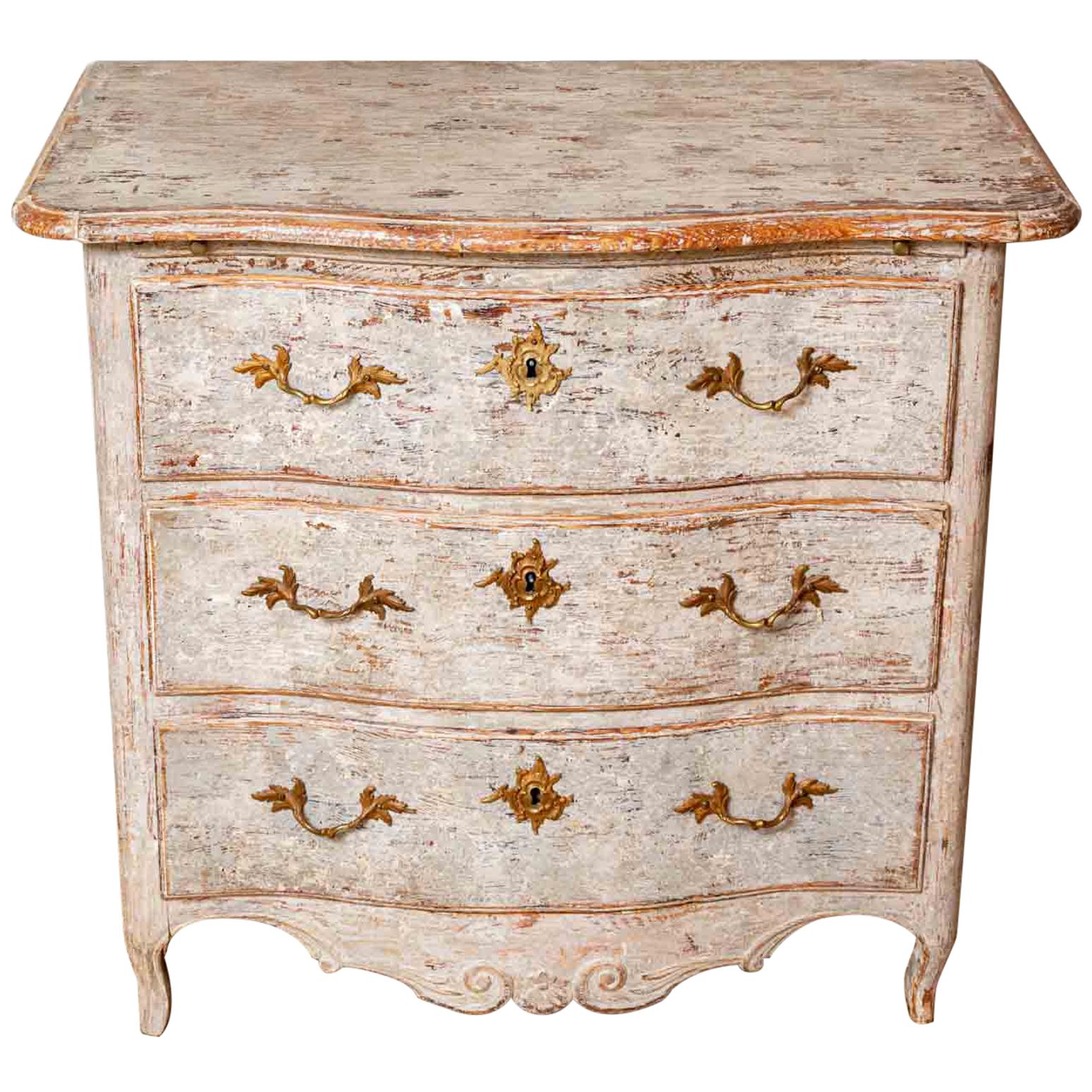 Late 18th Century Swedish Three-Drawer Hand Painted Commode with Sliding Leaf